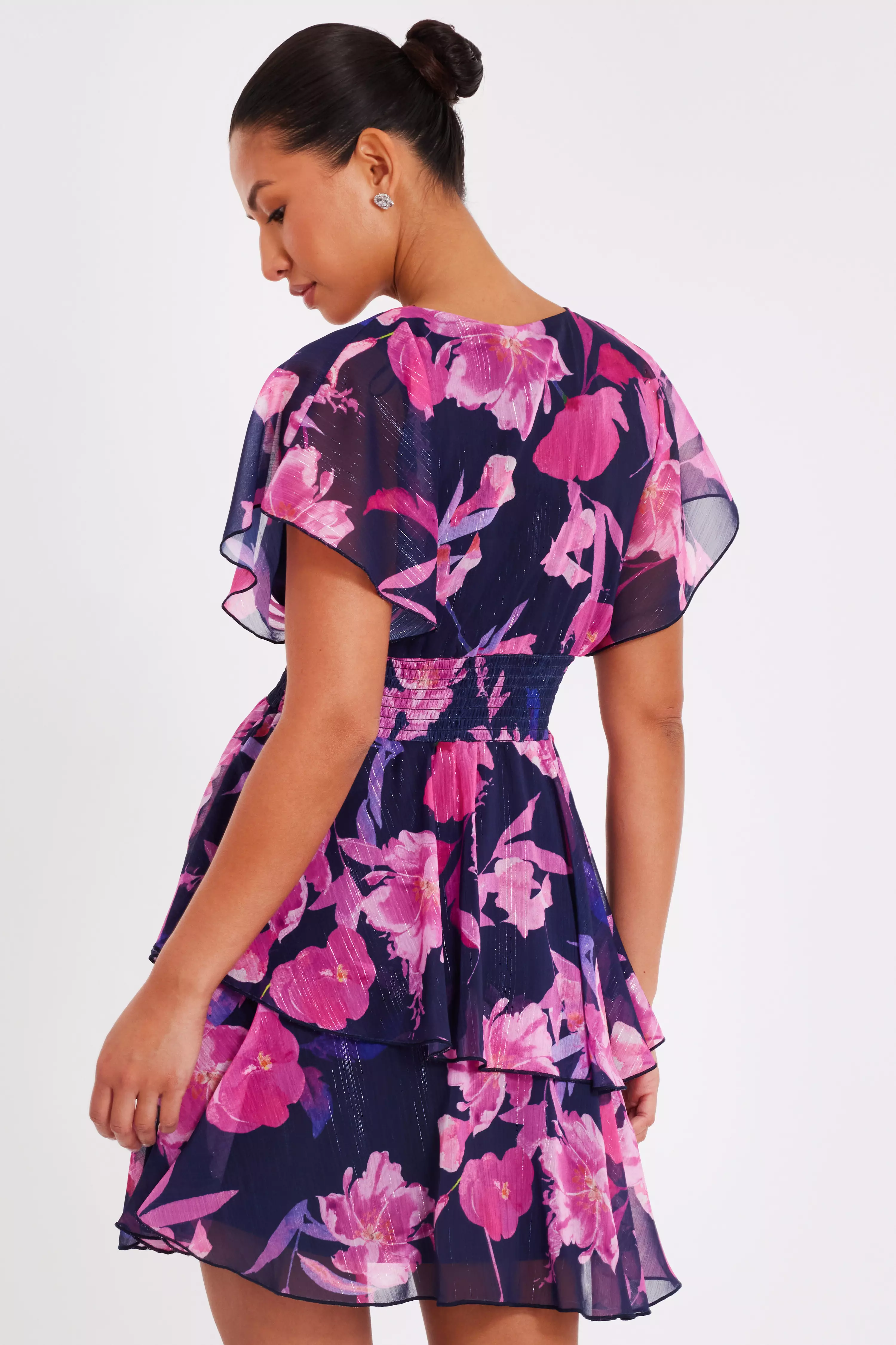 Navy Chiffon Tiered Mini Dress