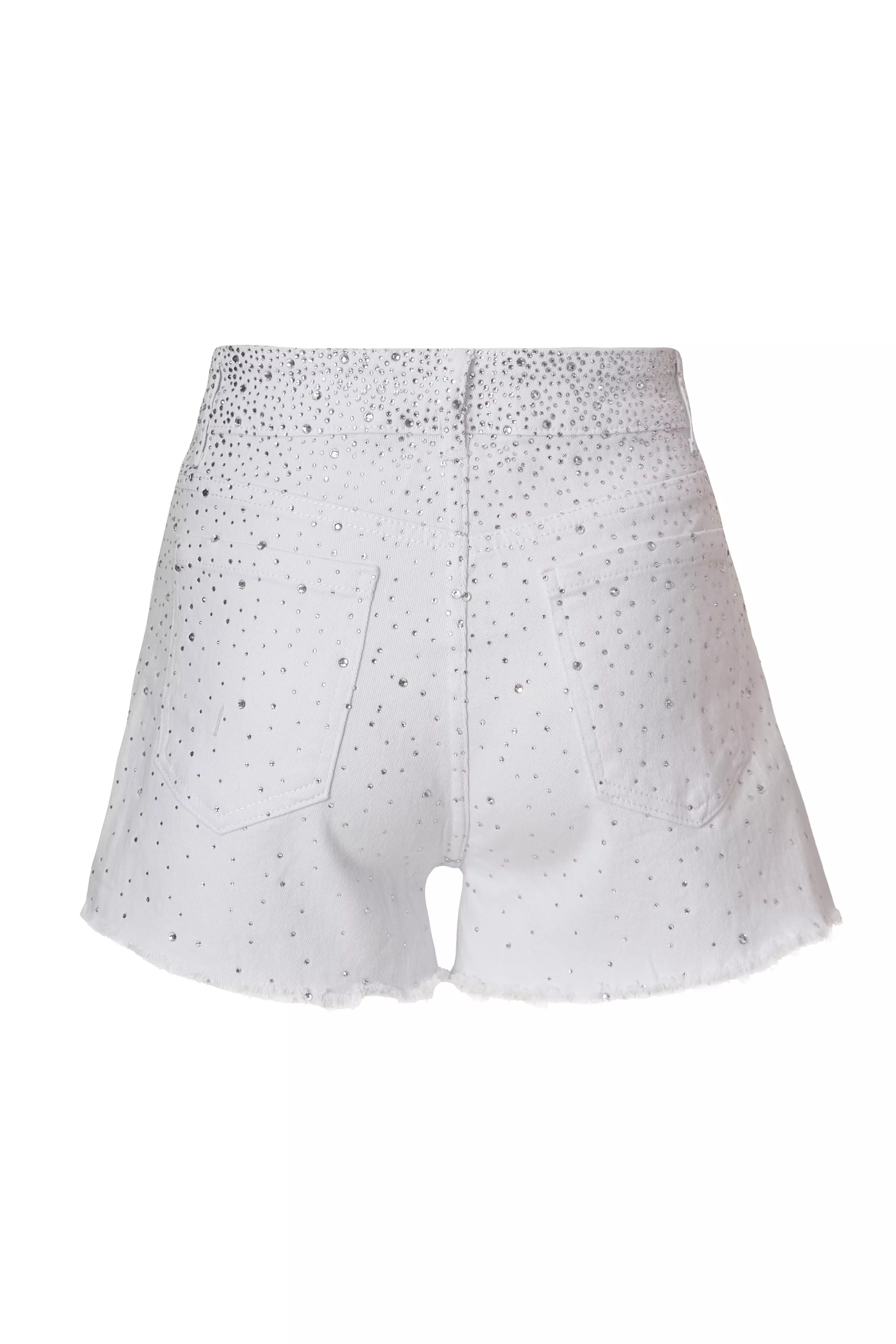 White Denim Embellished Shorts