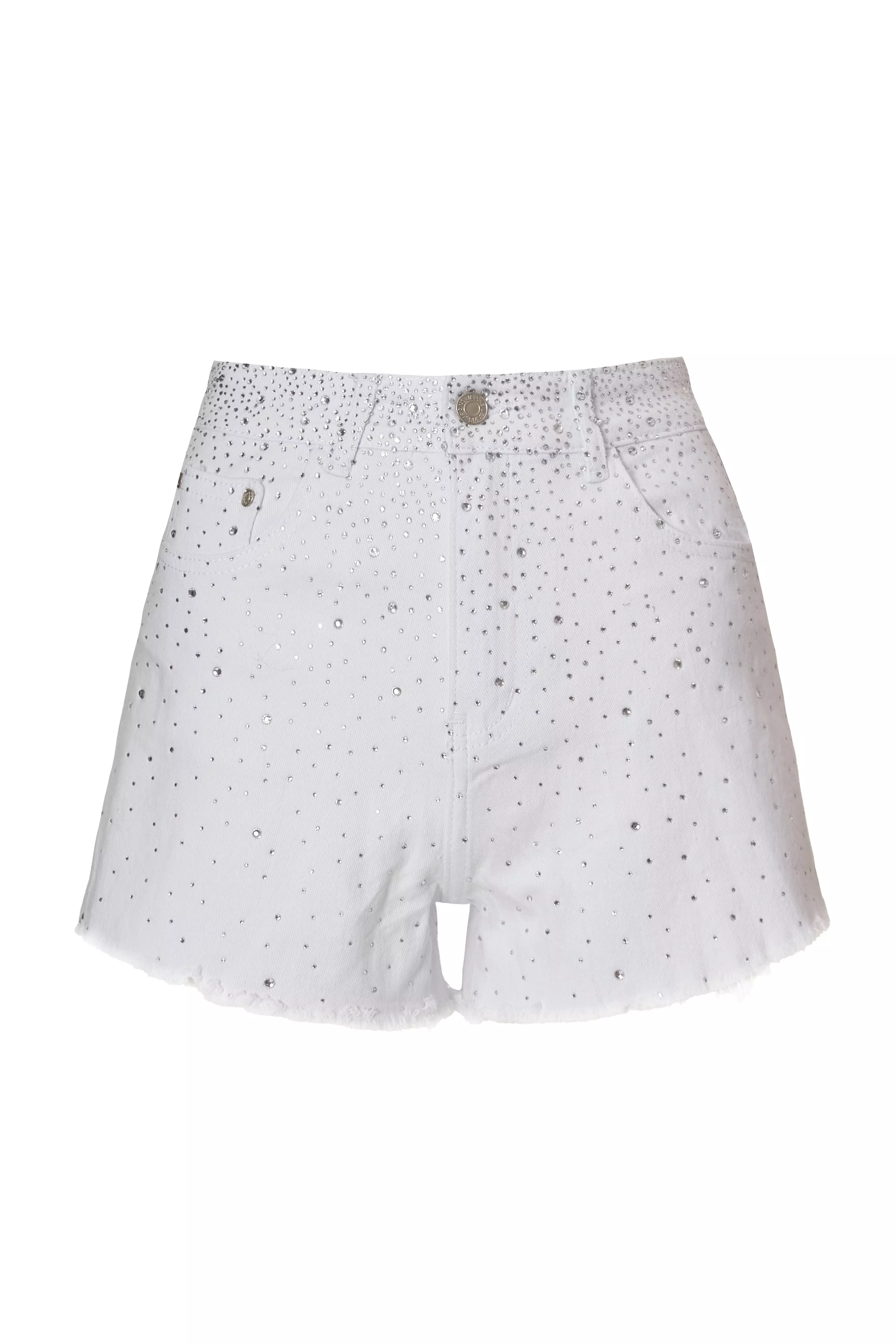 White Denim Embellished Shorts