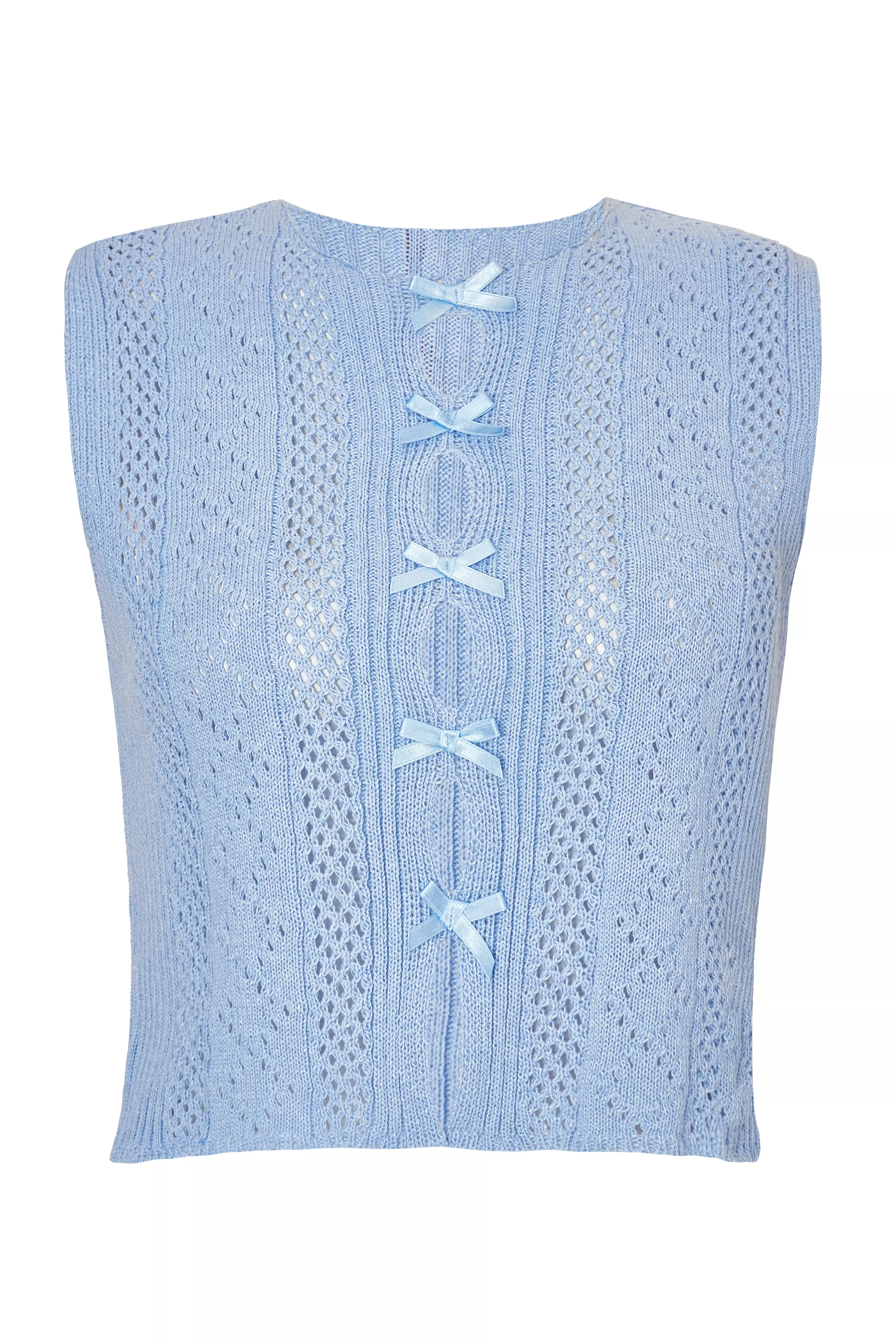 Light Blue Knit Bow Top