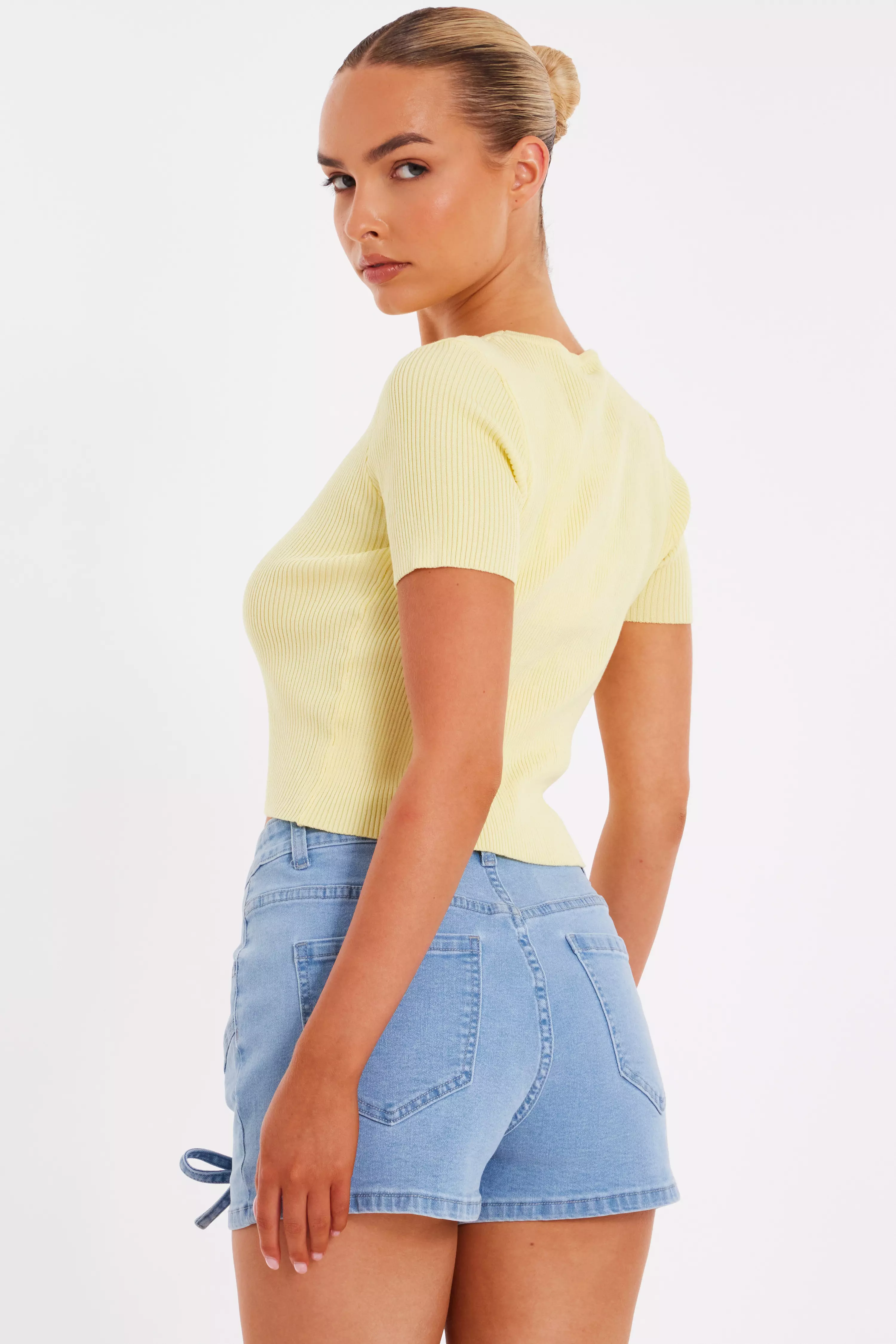 Yellow Knitted Bow Detail Top