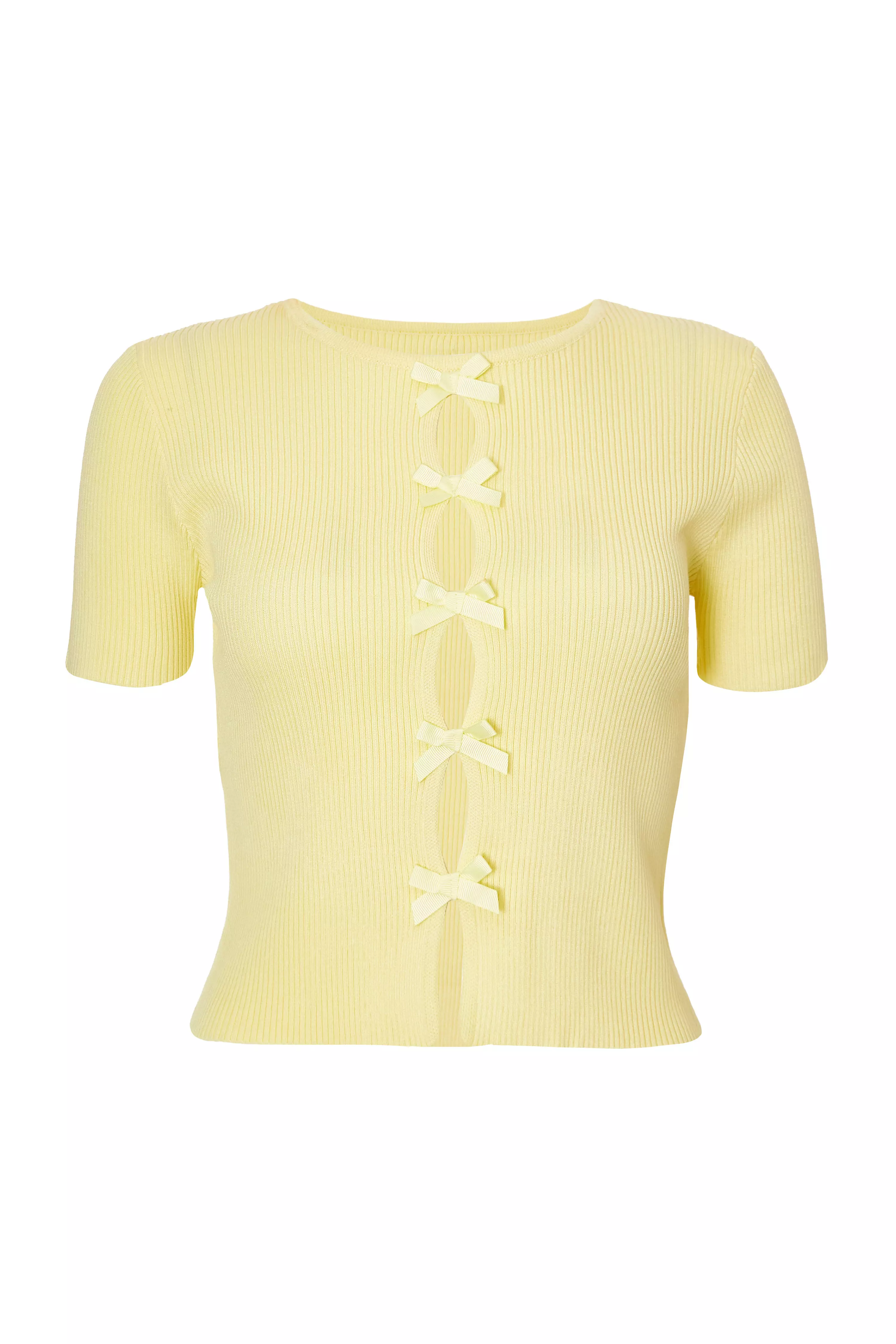 Yellow Knitted Bow Detail Top