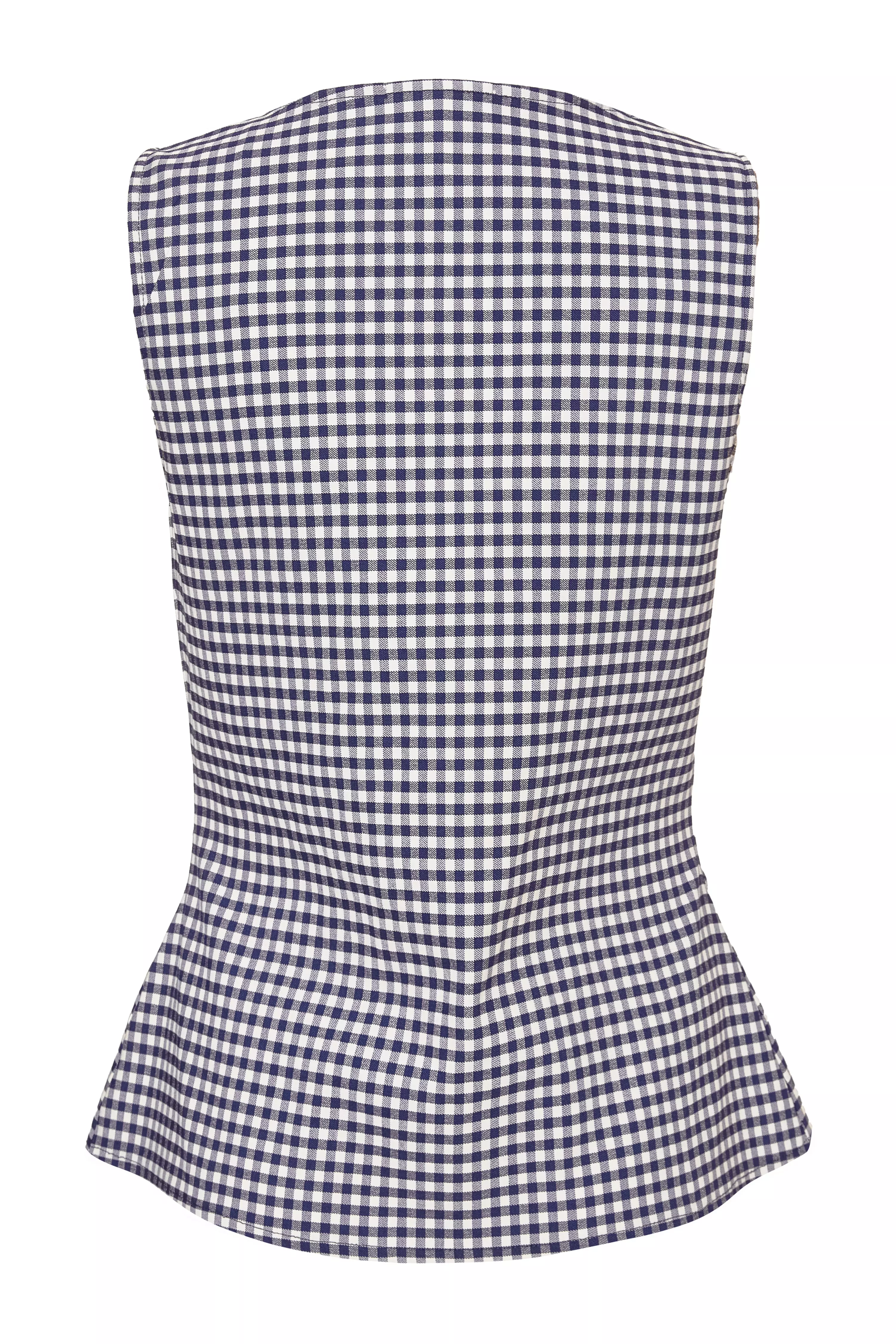 Navy Gingham Button Front Waistcoat