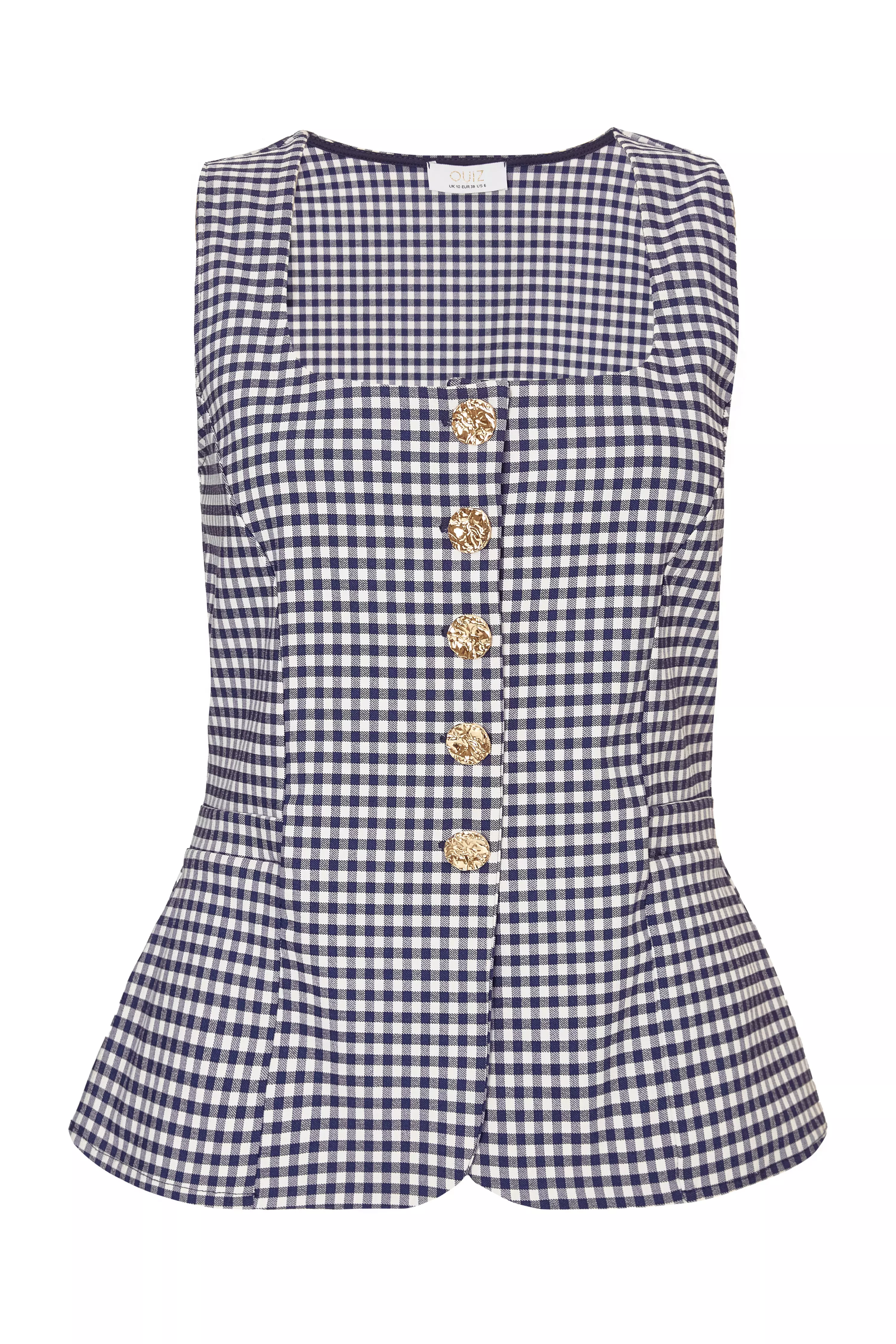 Navy Gingham Button Front Waistcoat