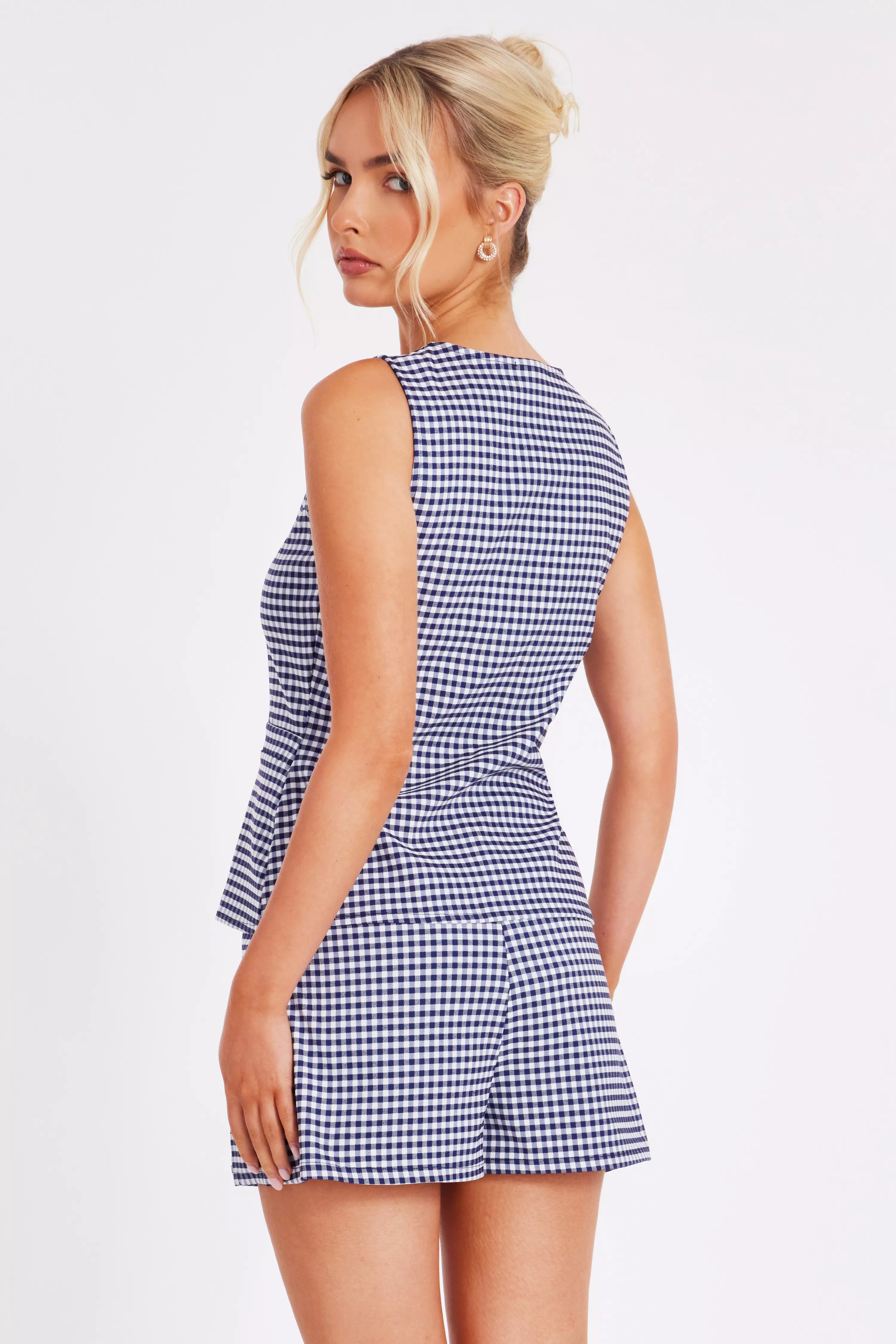 Navy Gingham Wrap Skort