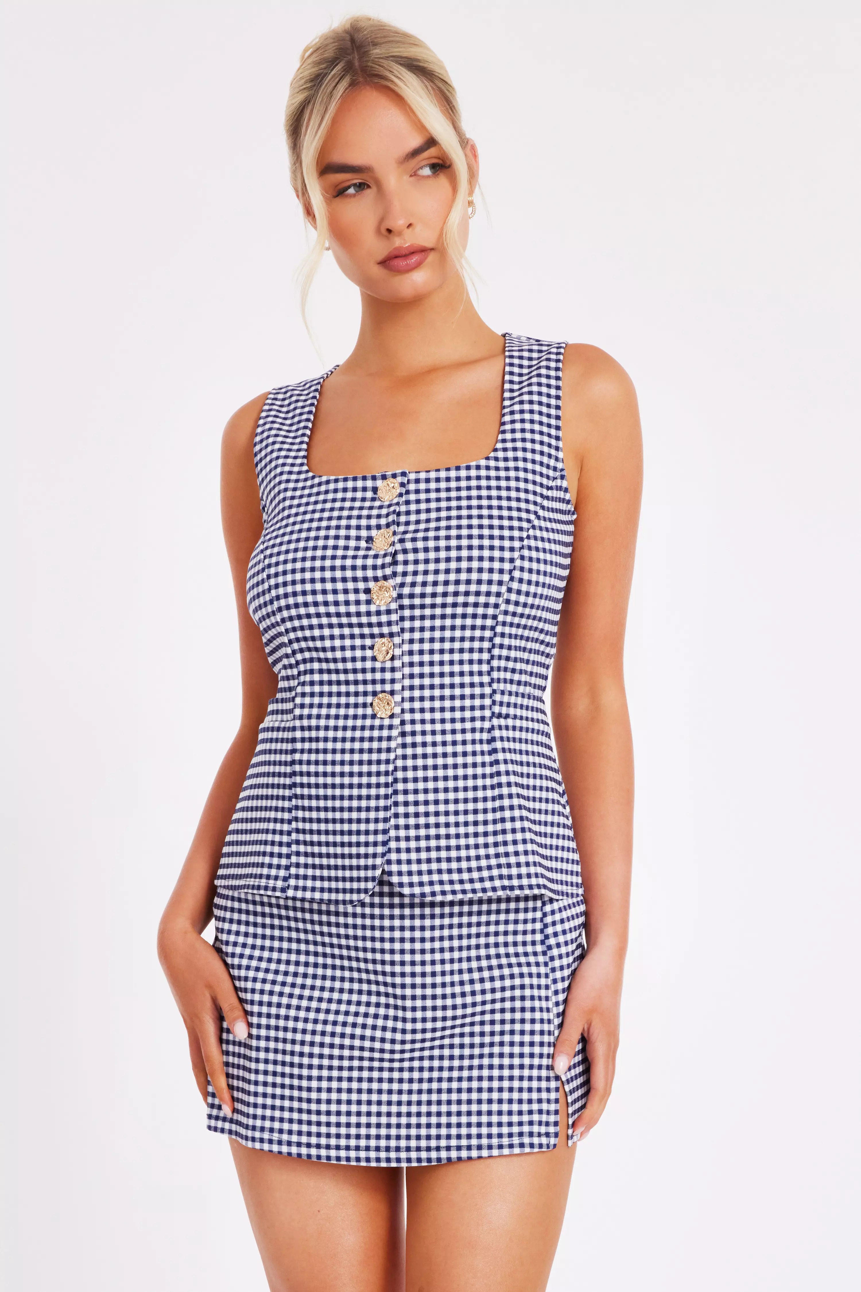 Navy Gingham Wrap Skort