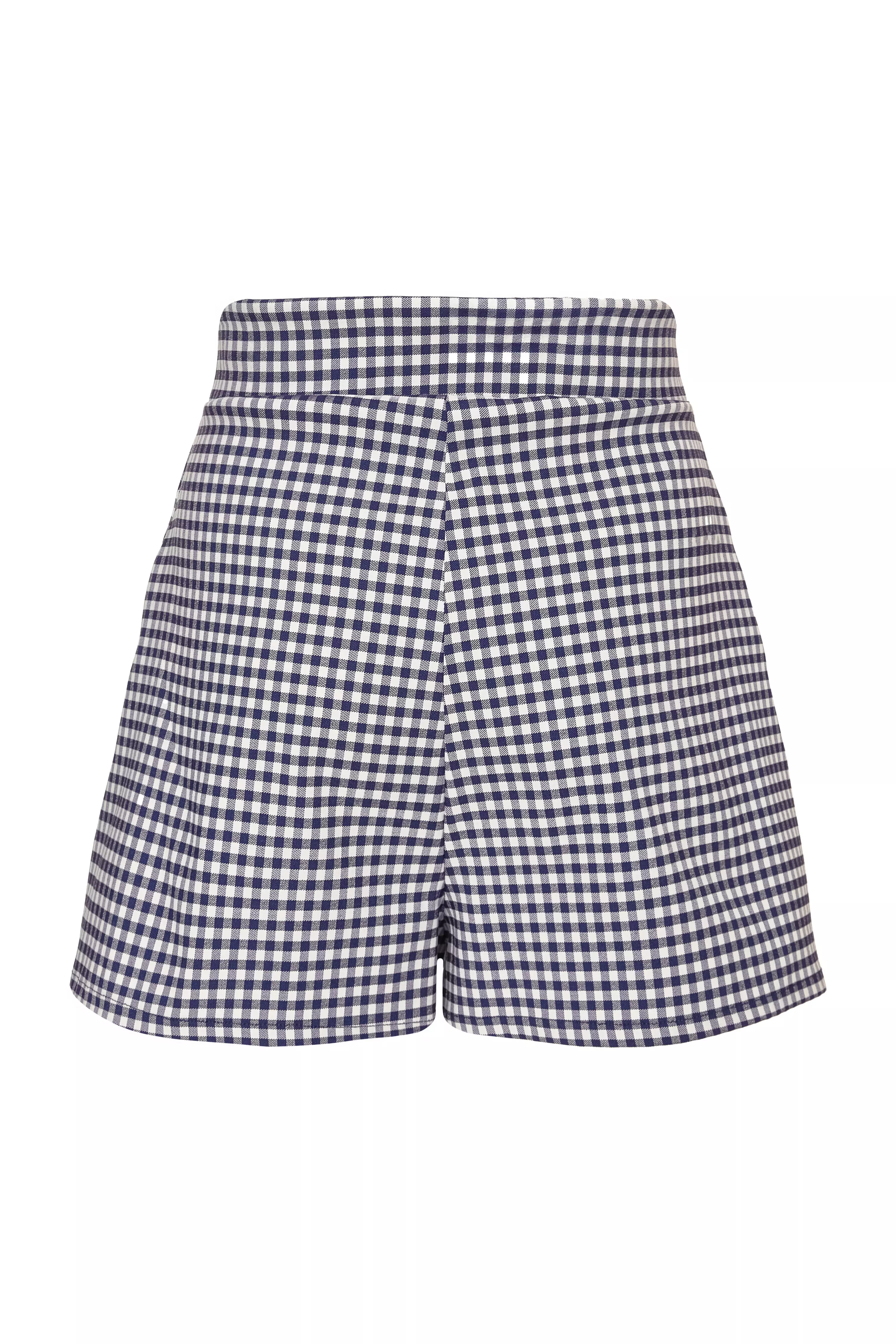 Navy Gingham Wrap Skort
