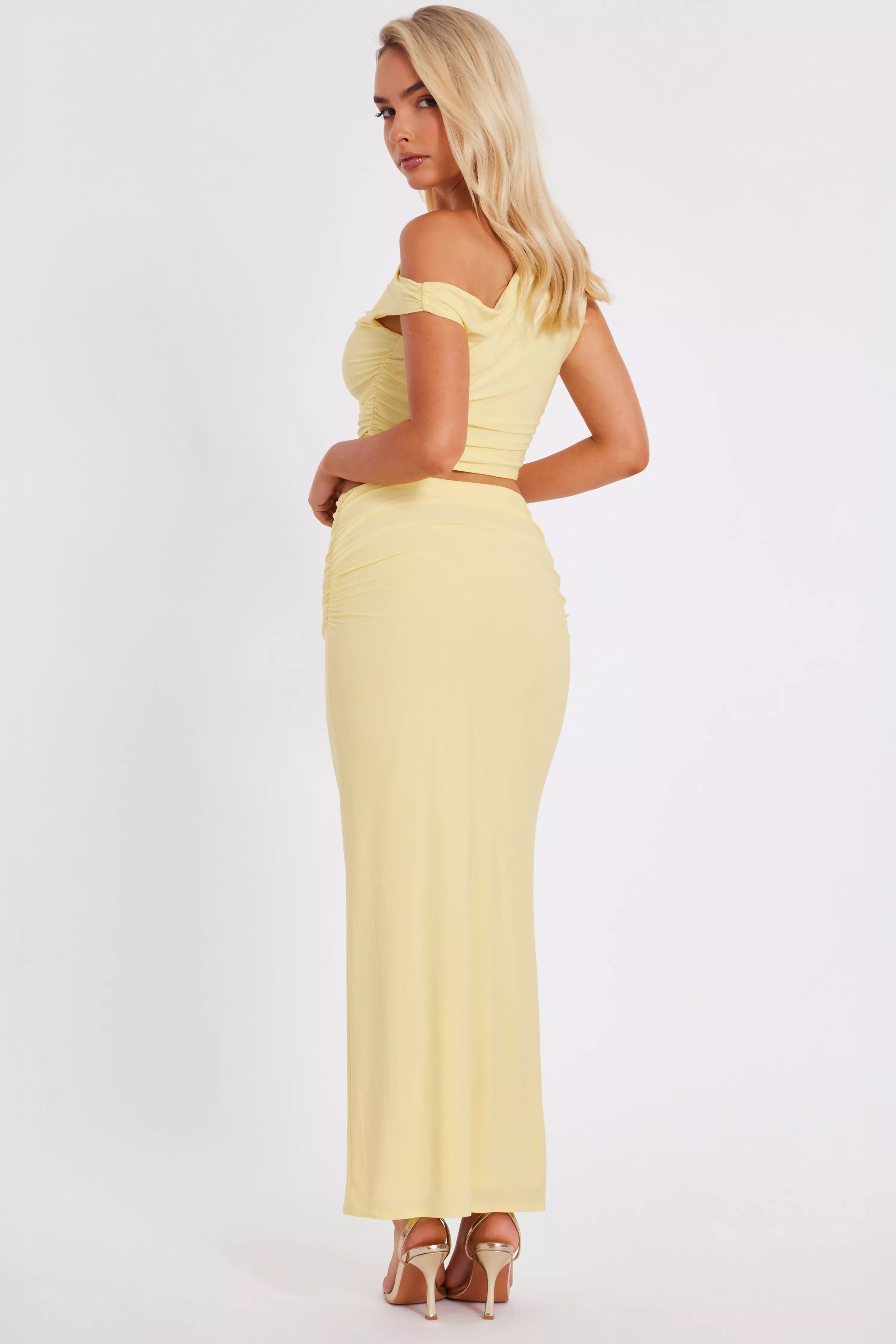 Light Yellow Ruched Maxi Skirt