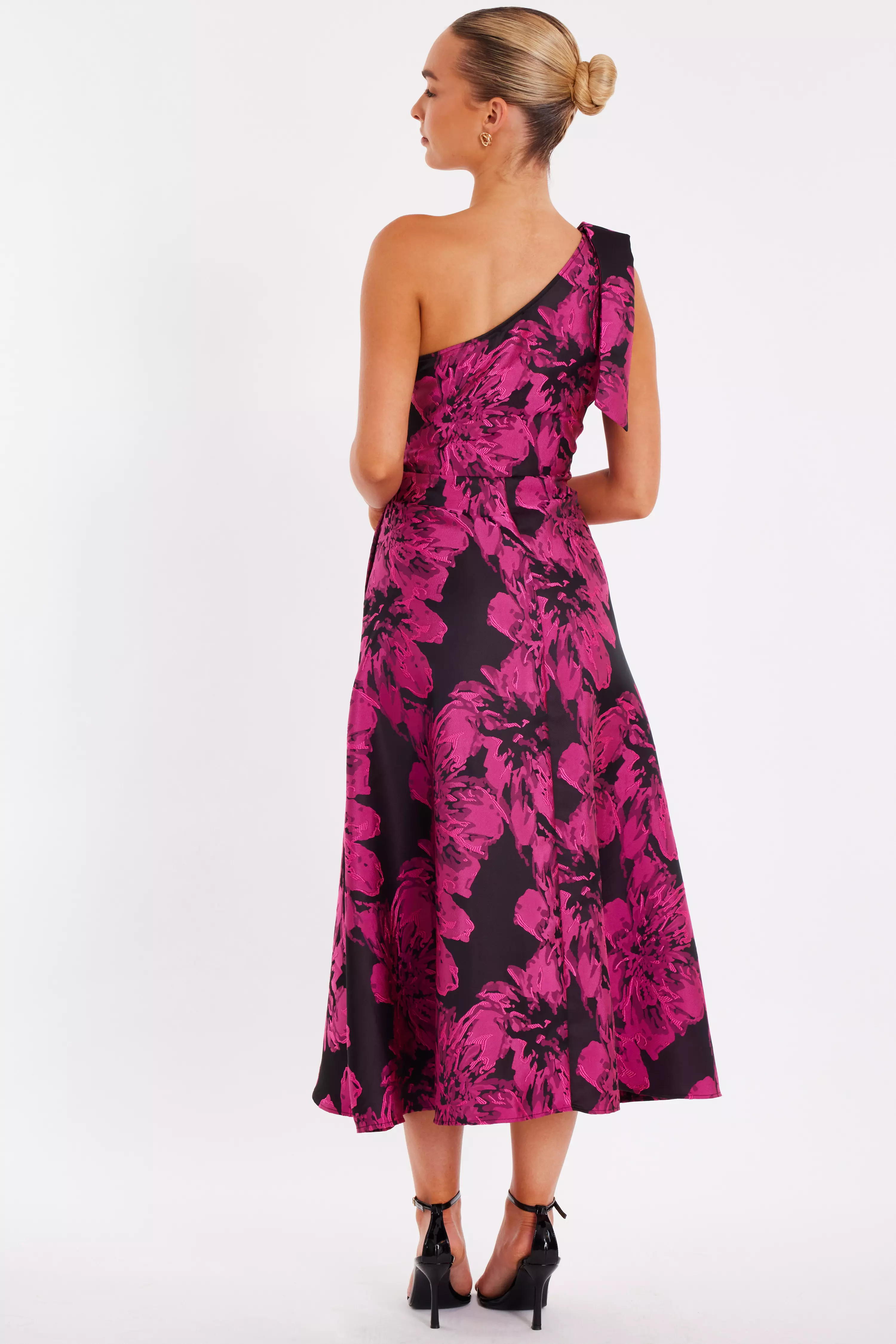 Magenta Floral Jacquard Midaxi Dress