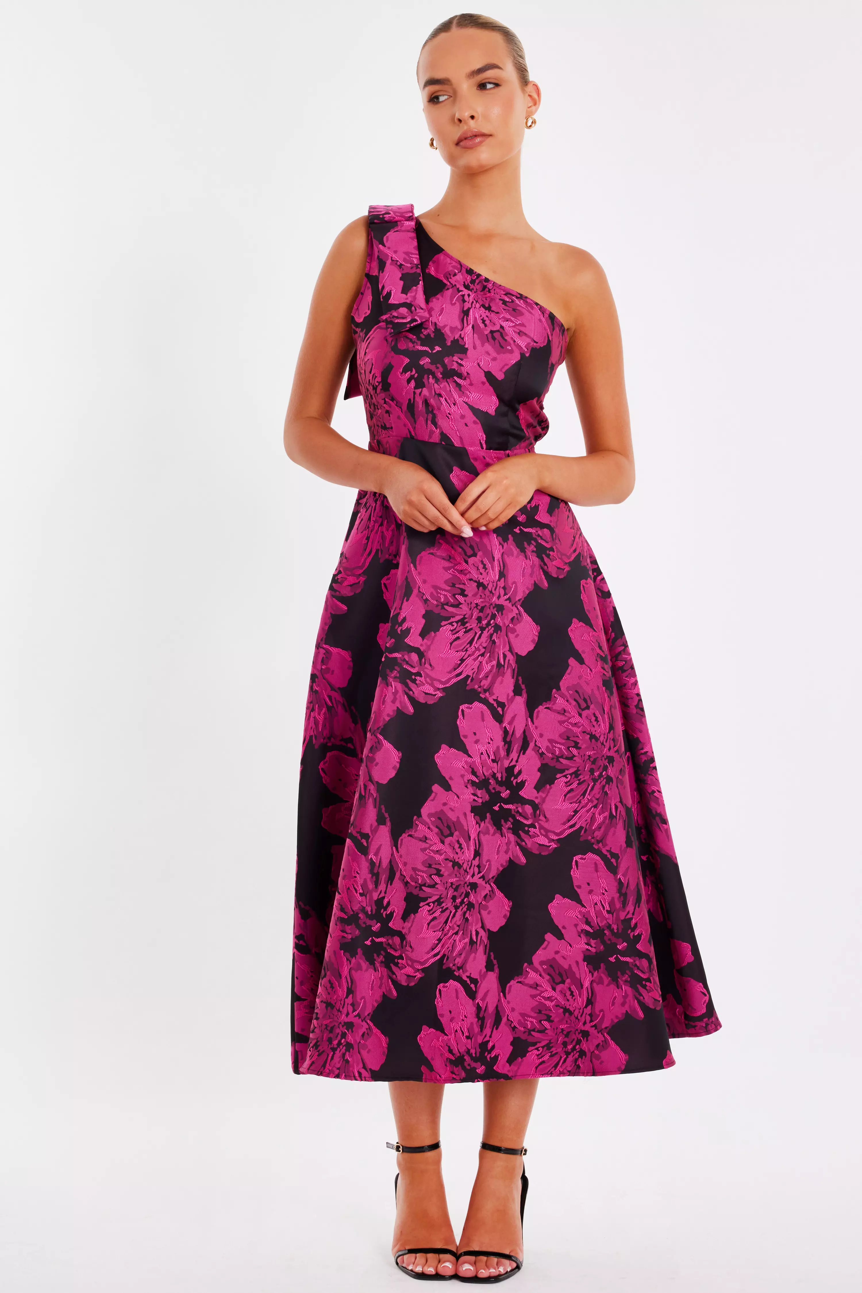 Magenta Floral Jacquard Midaxi Dress