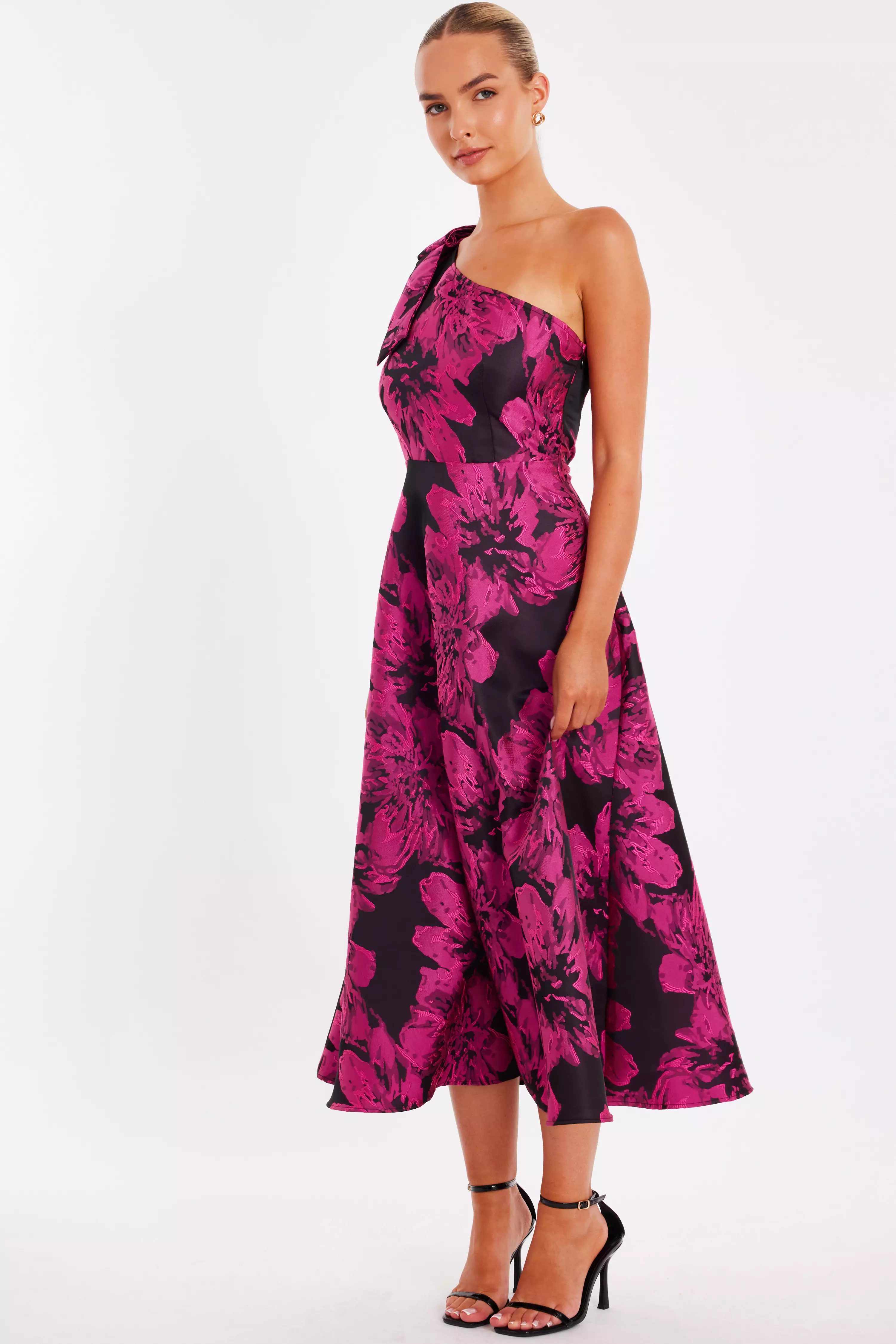 Magenta Floral Jacquard Midaxi Dress