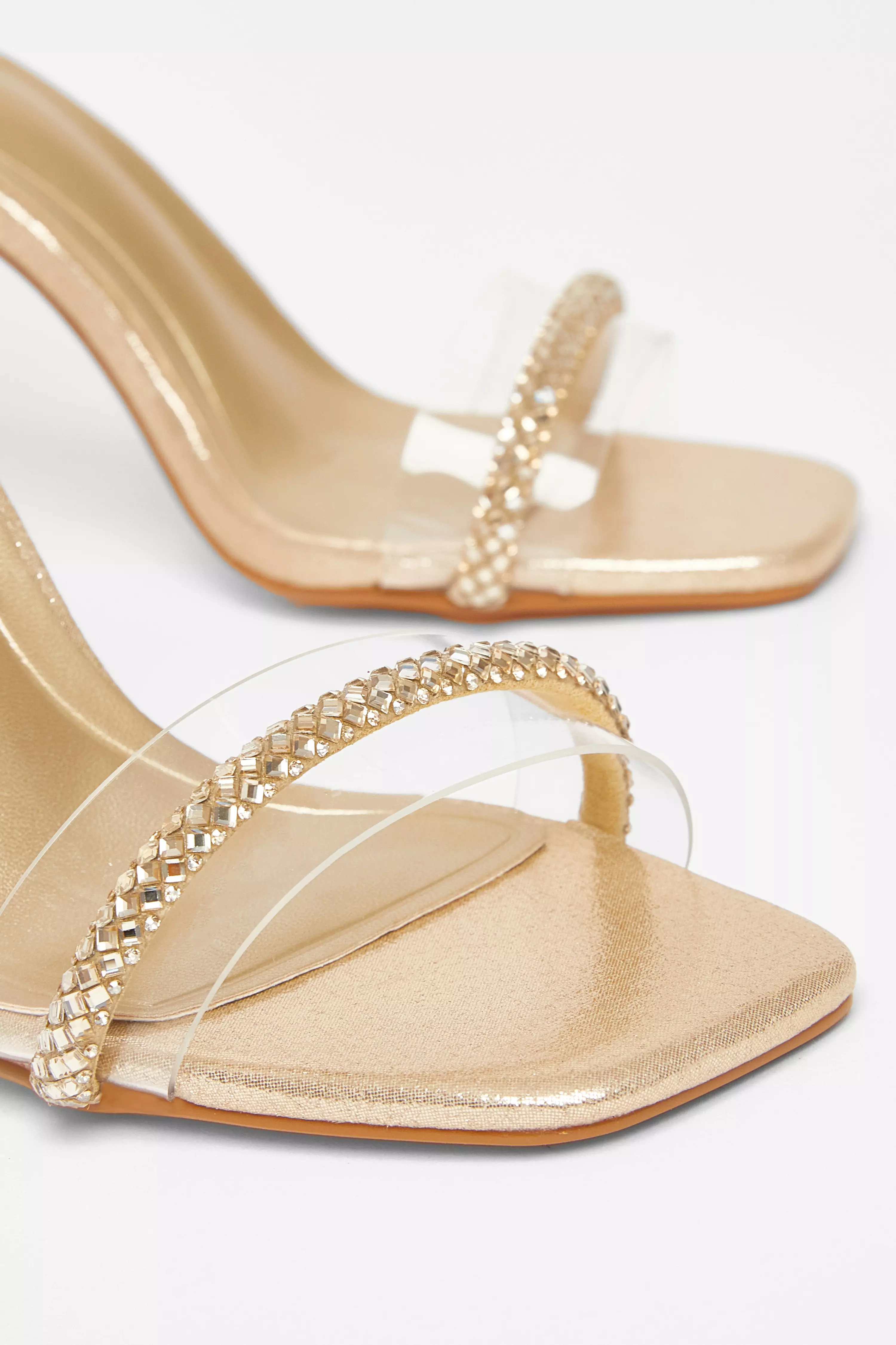 Gold Diamante Clear Block Heels