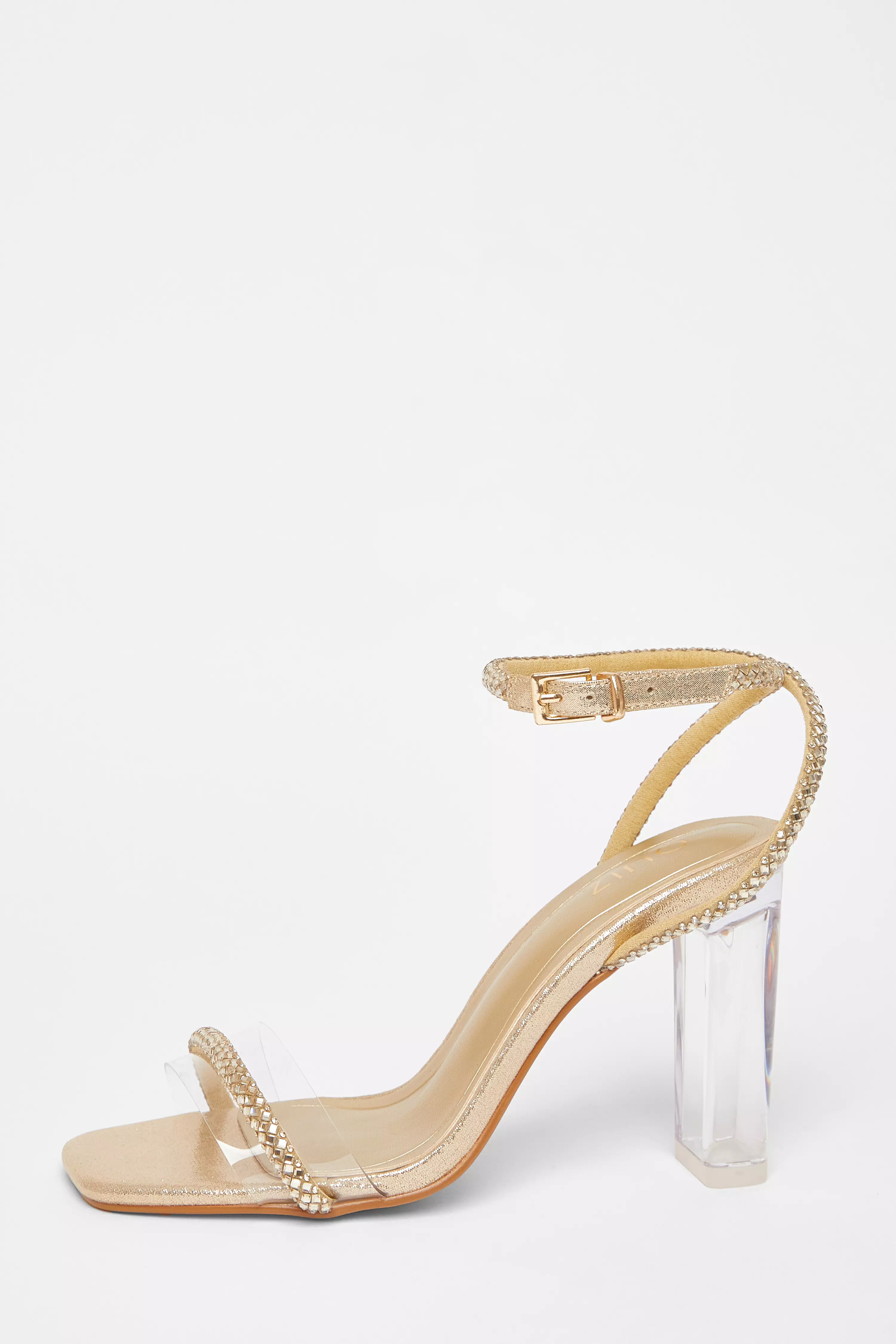 Gold Diamante Clear Block Heels