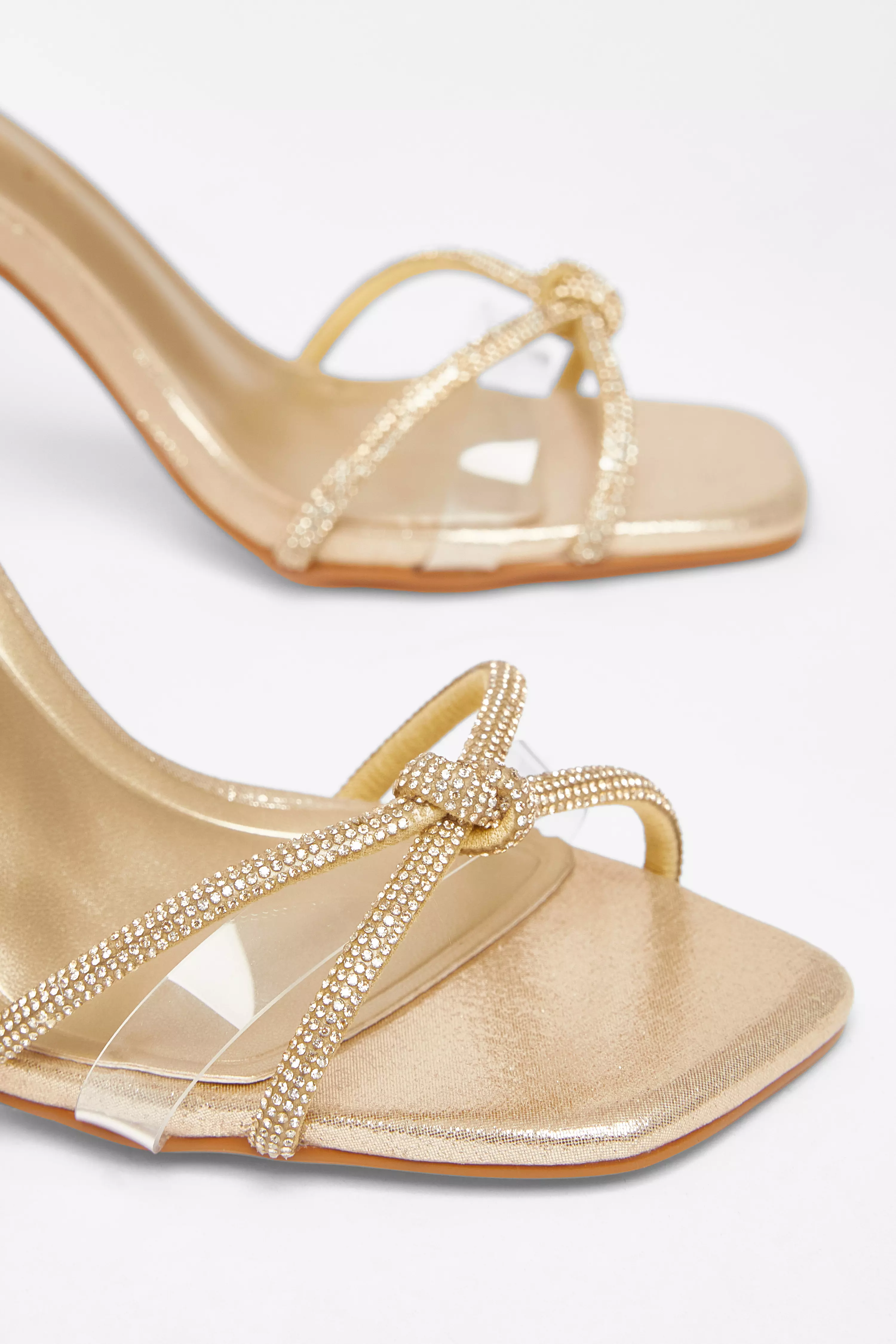 Wide Fit Gold Diamante Clear Block Heels