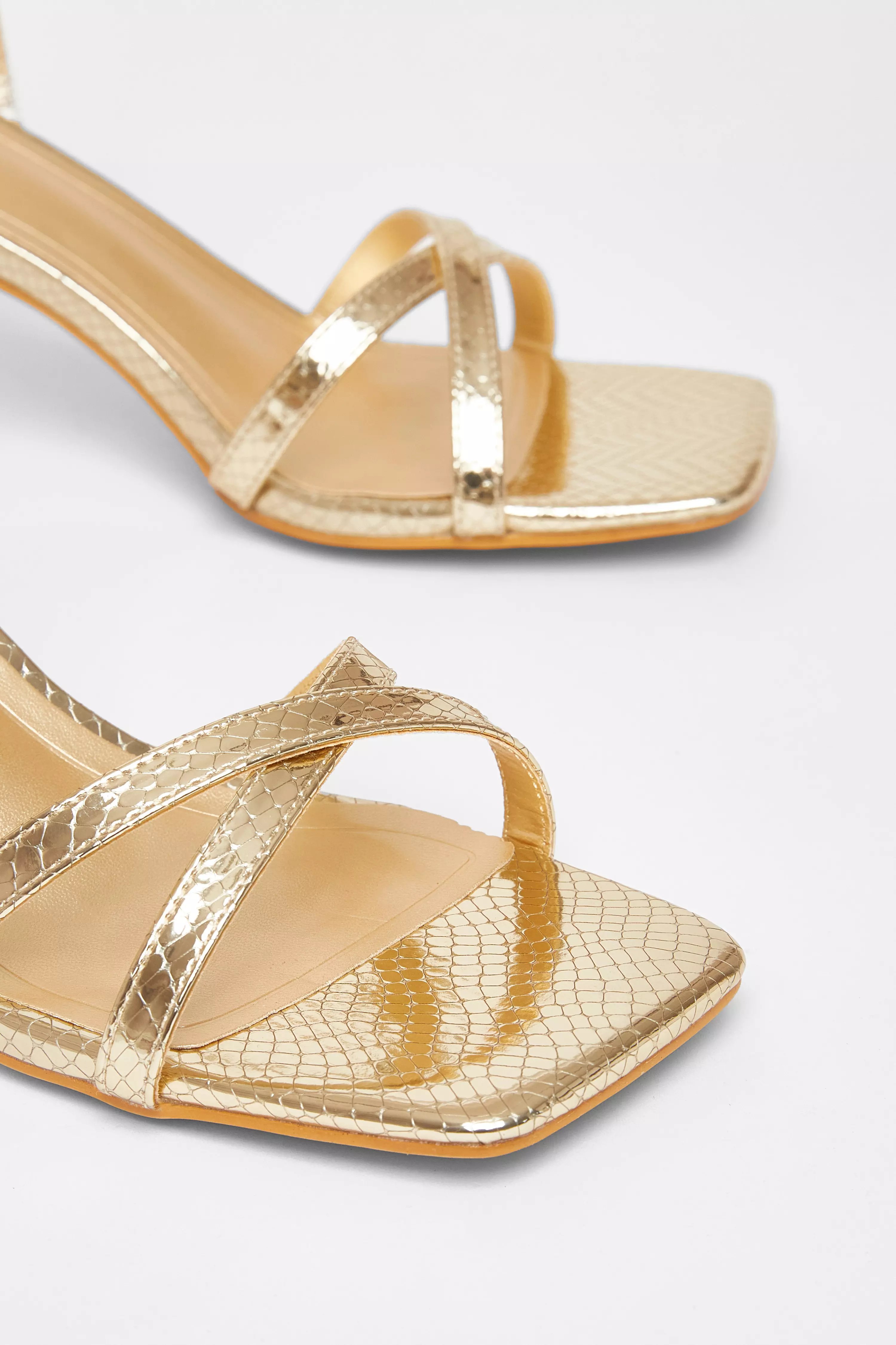 Gold Cross Strap Flared Heel