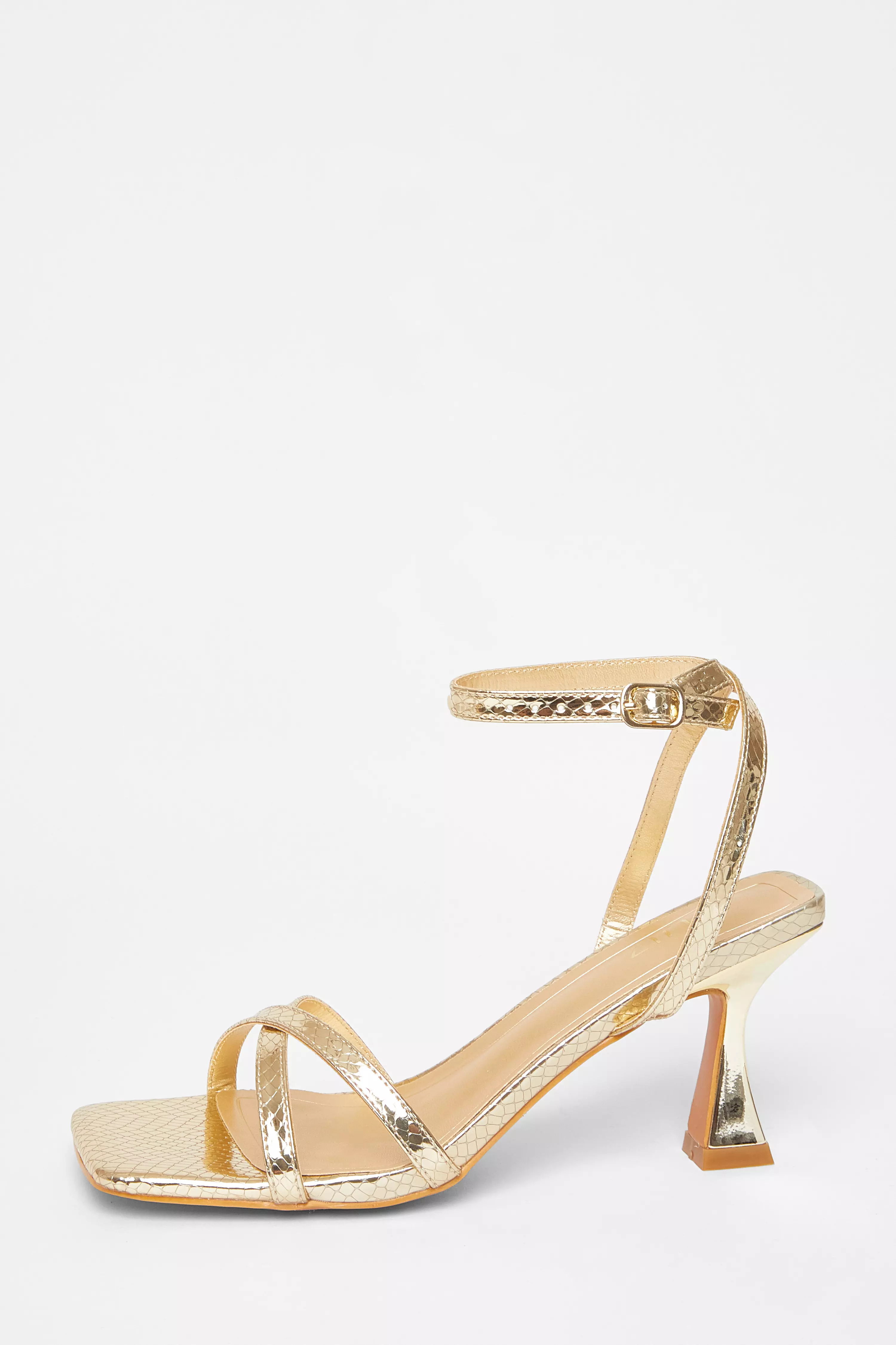 Gold Cross Strap Flared Heel