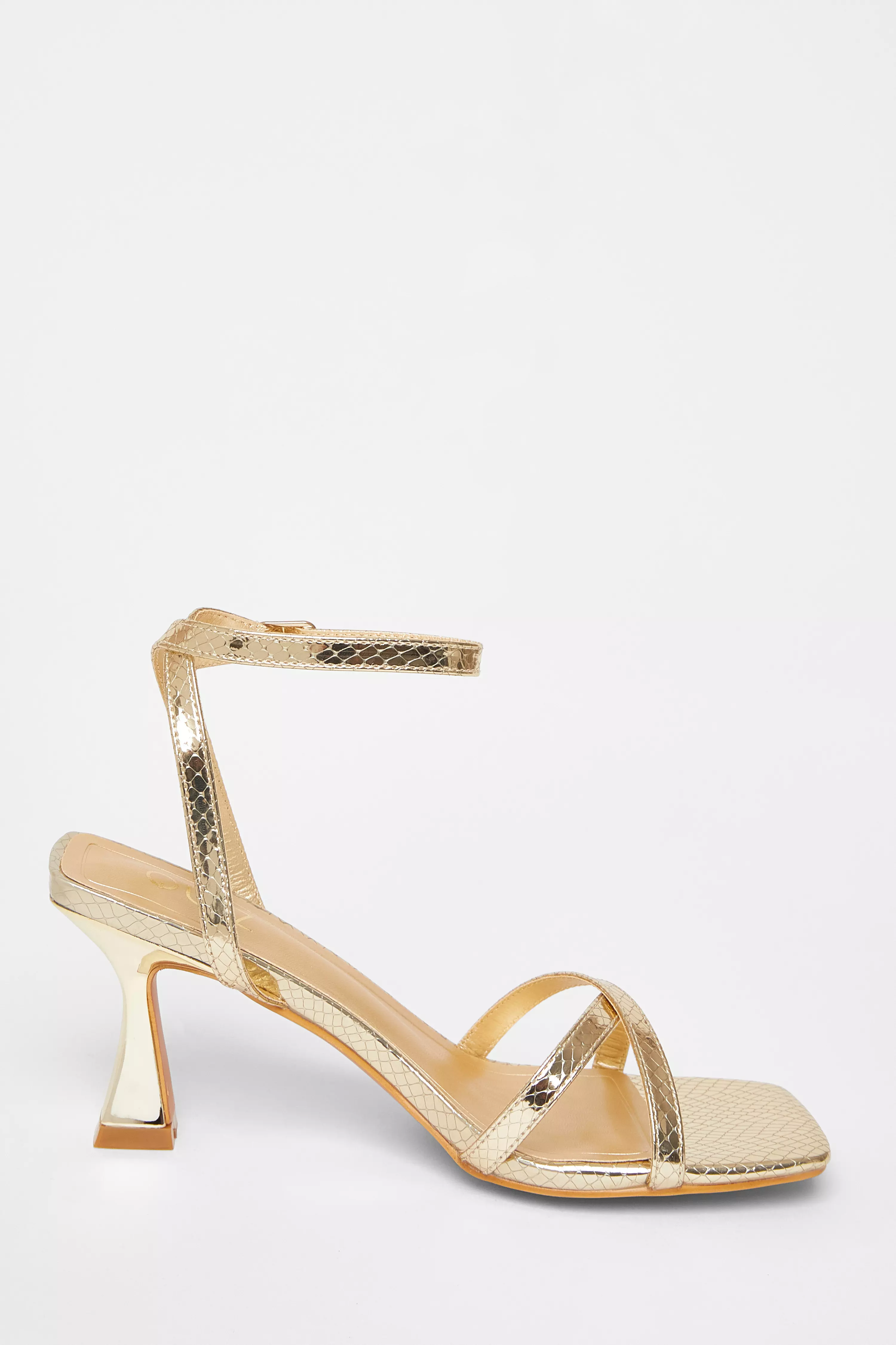 Gold Cross Strap Flared Heel