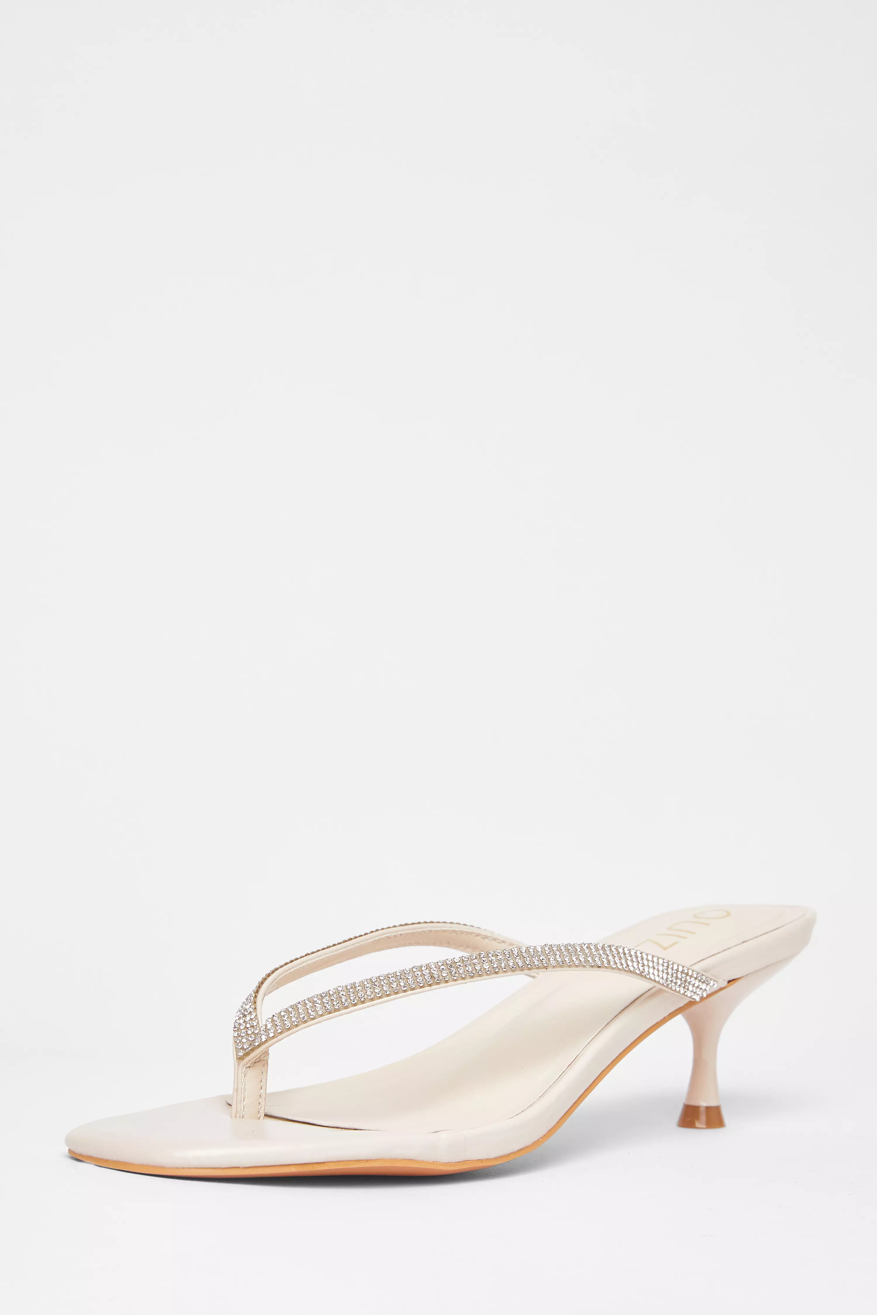 Nude Diamante Toe Post Heels