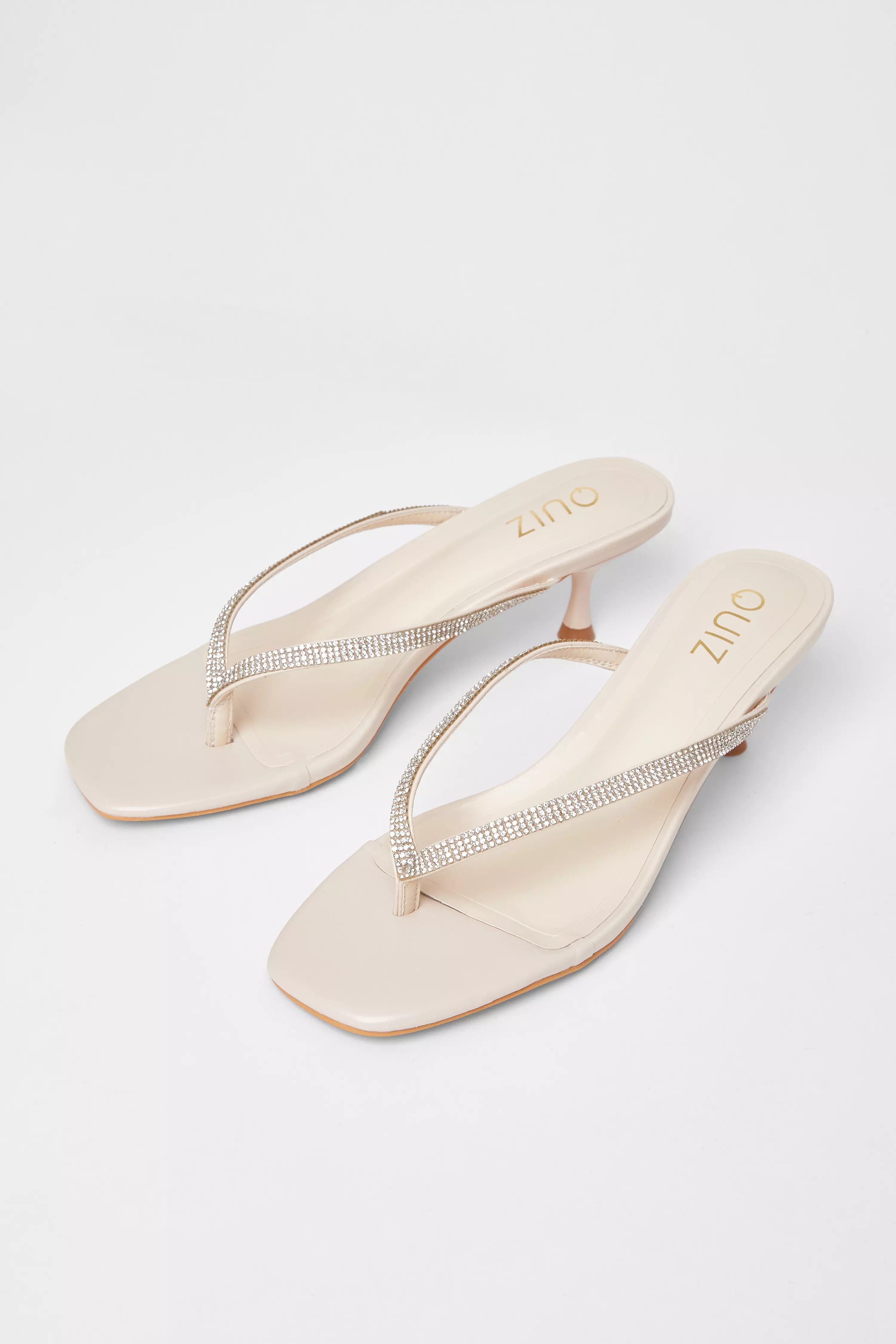 Nude Diamante Toe Post Heels