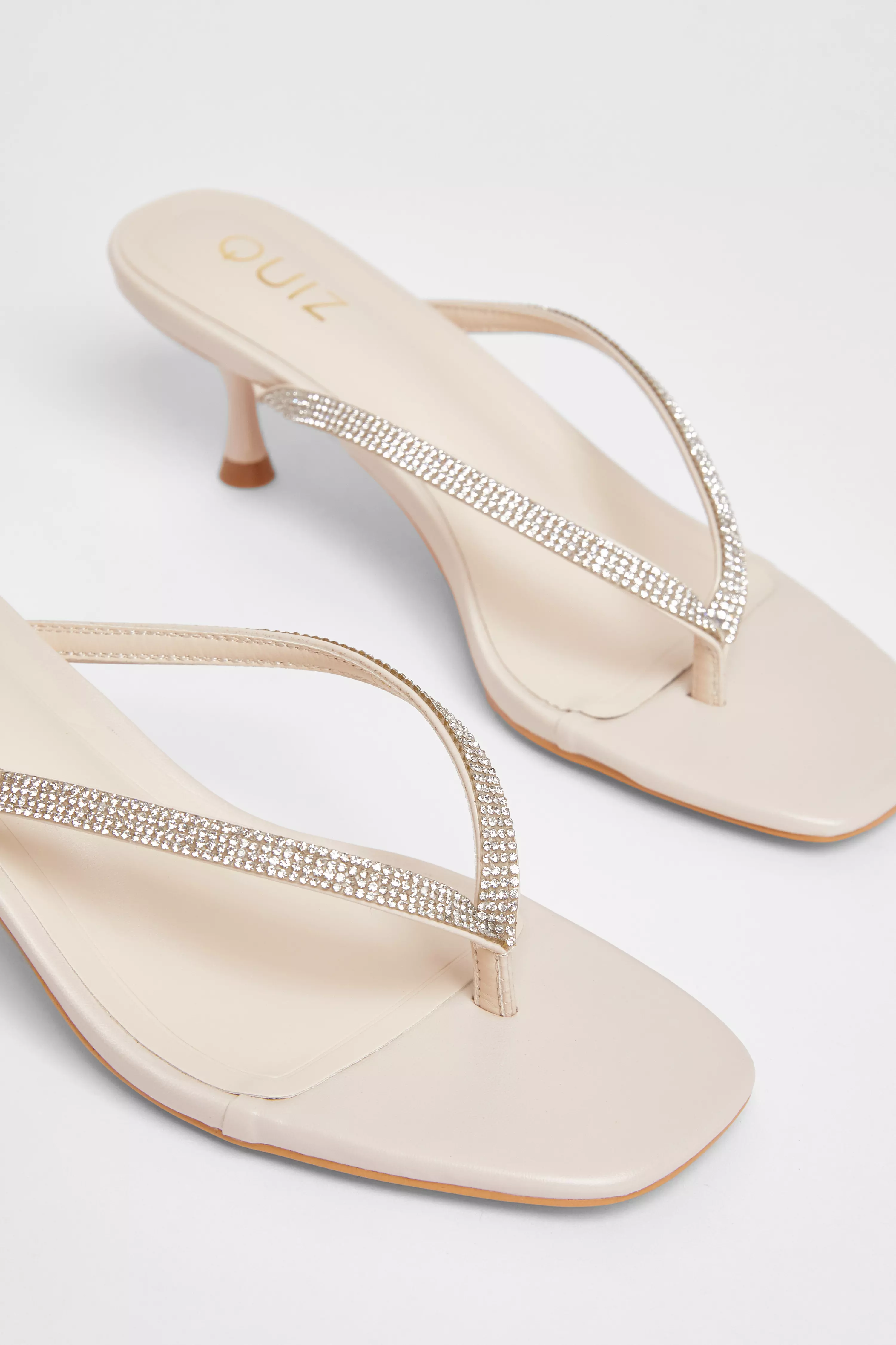 Nude Diamante Toe Post Heels