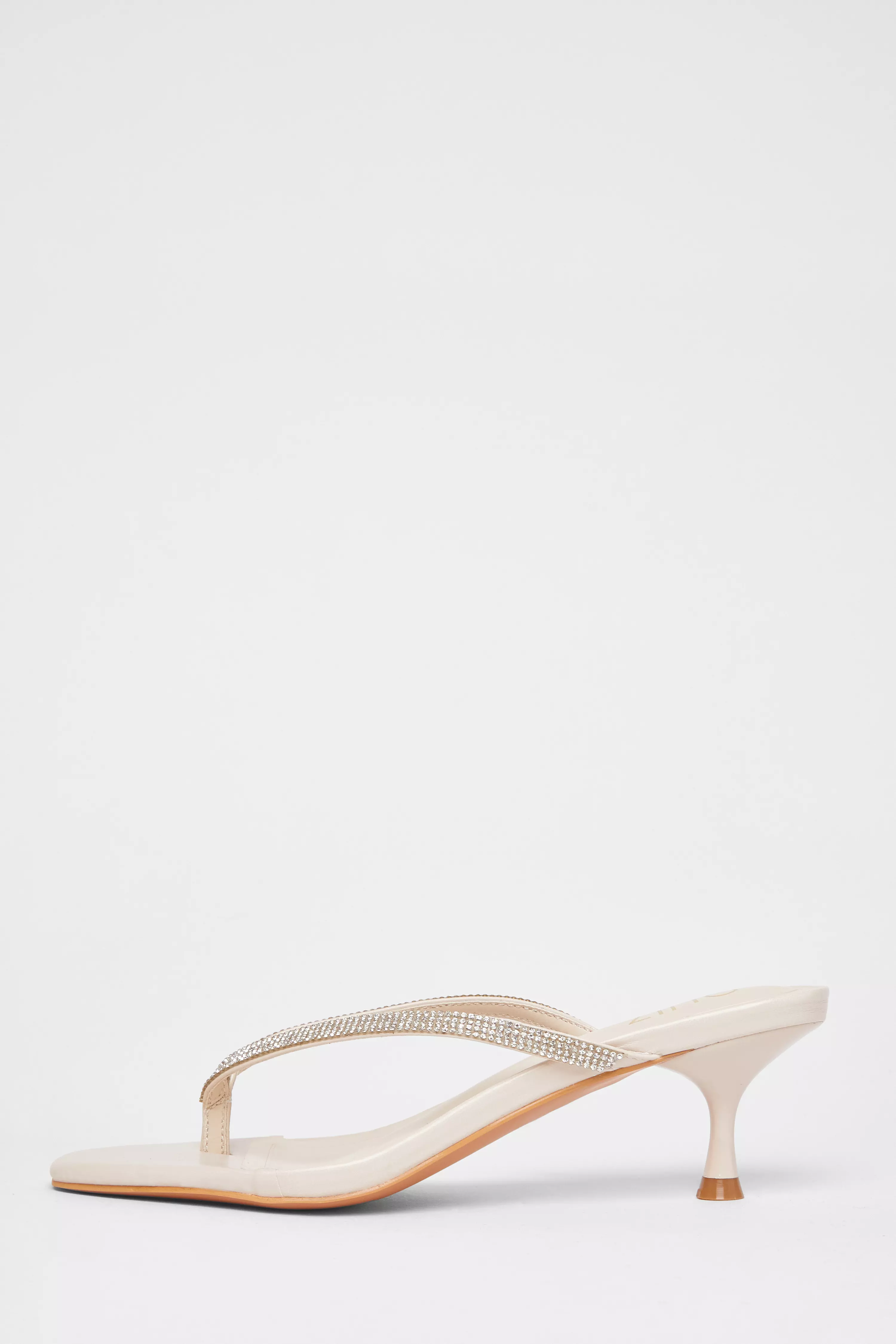 Nude Diamante Toe Post Heels