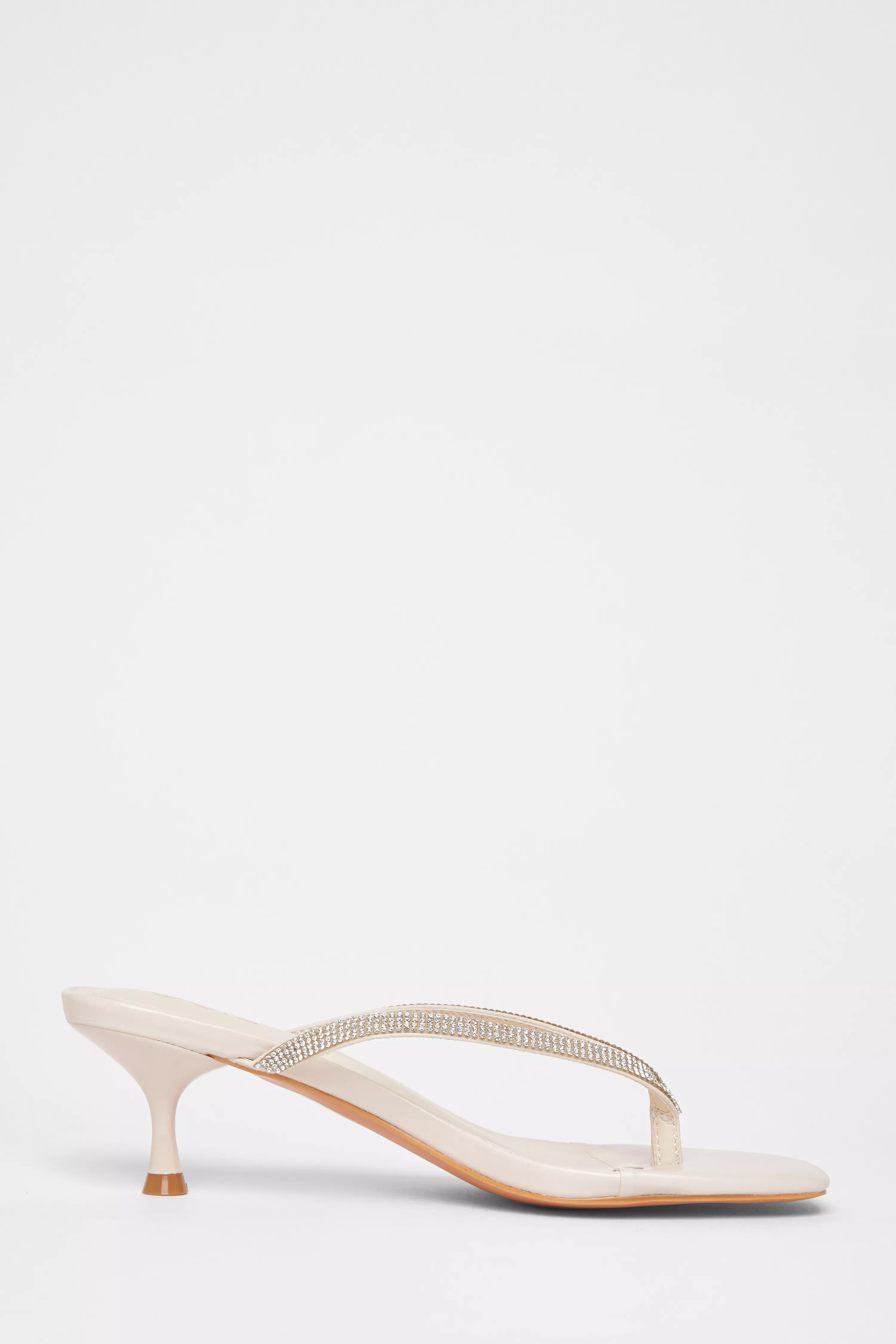 Nude Diamante Toe Post Heels