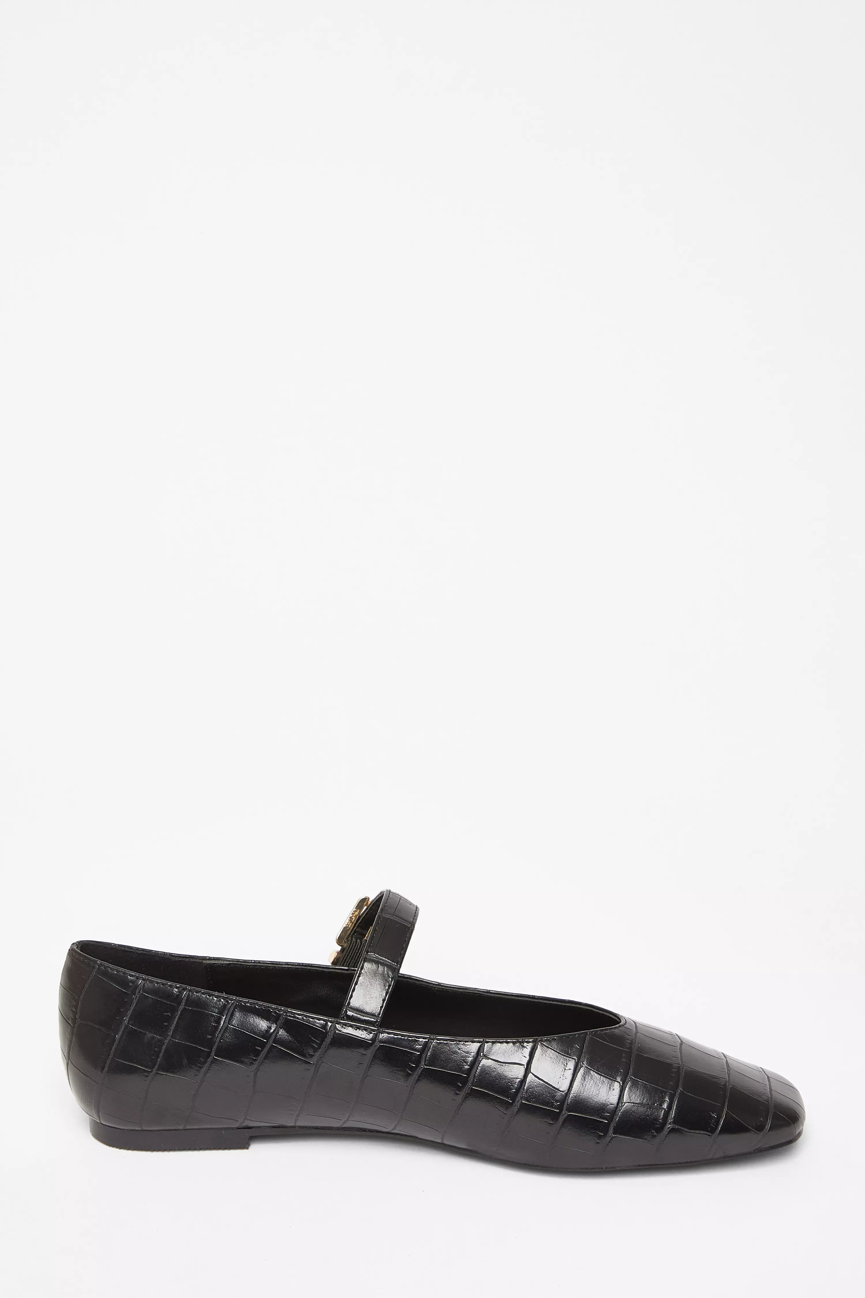 Black Faux Leather Croc Print Pumps