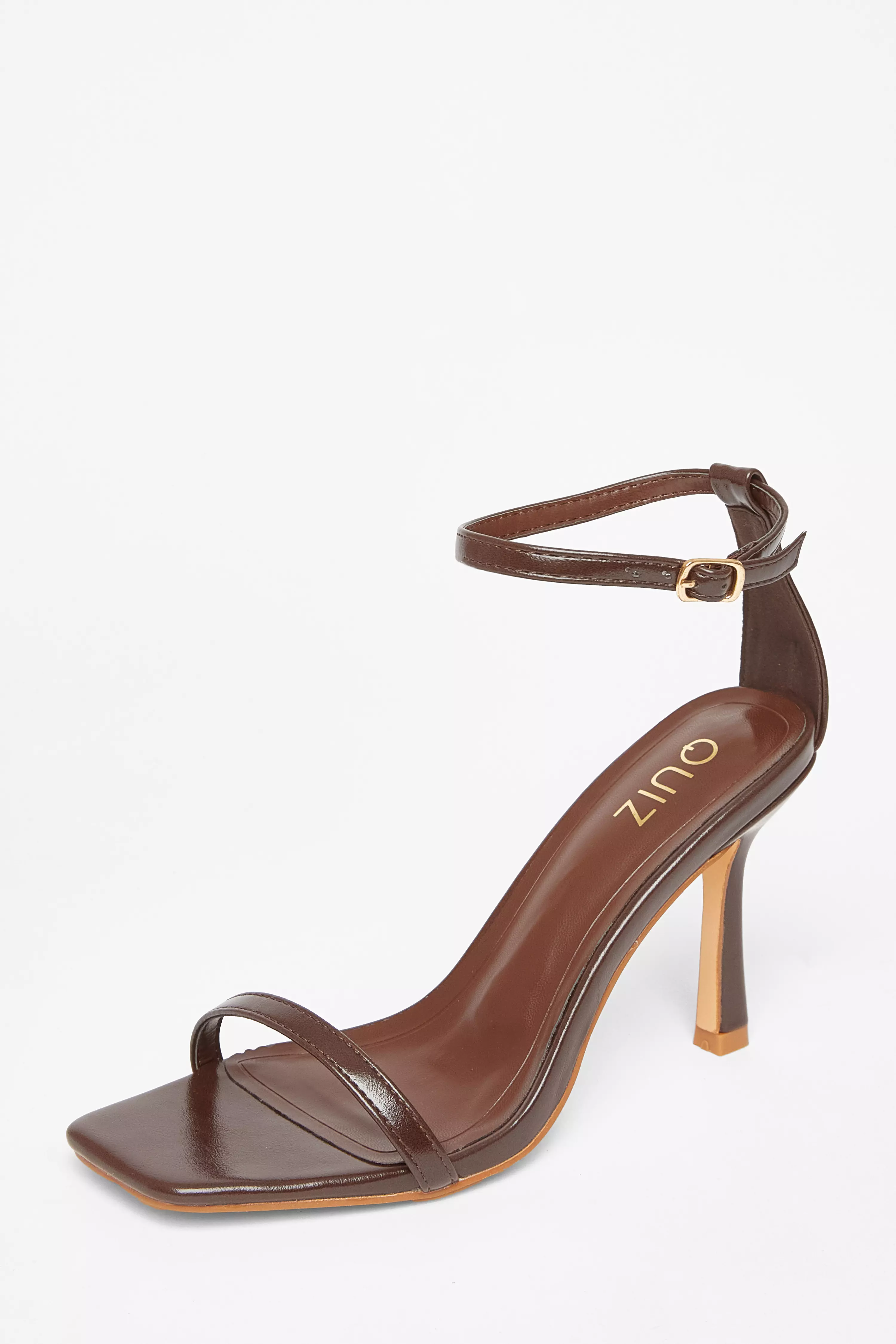 Brown Faux Leather Barely There Heels 