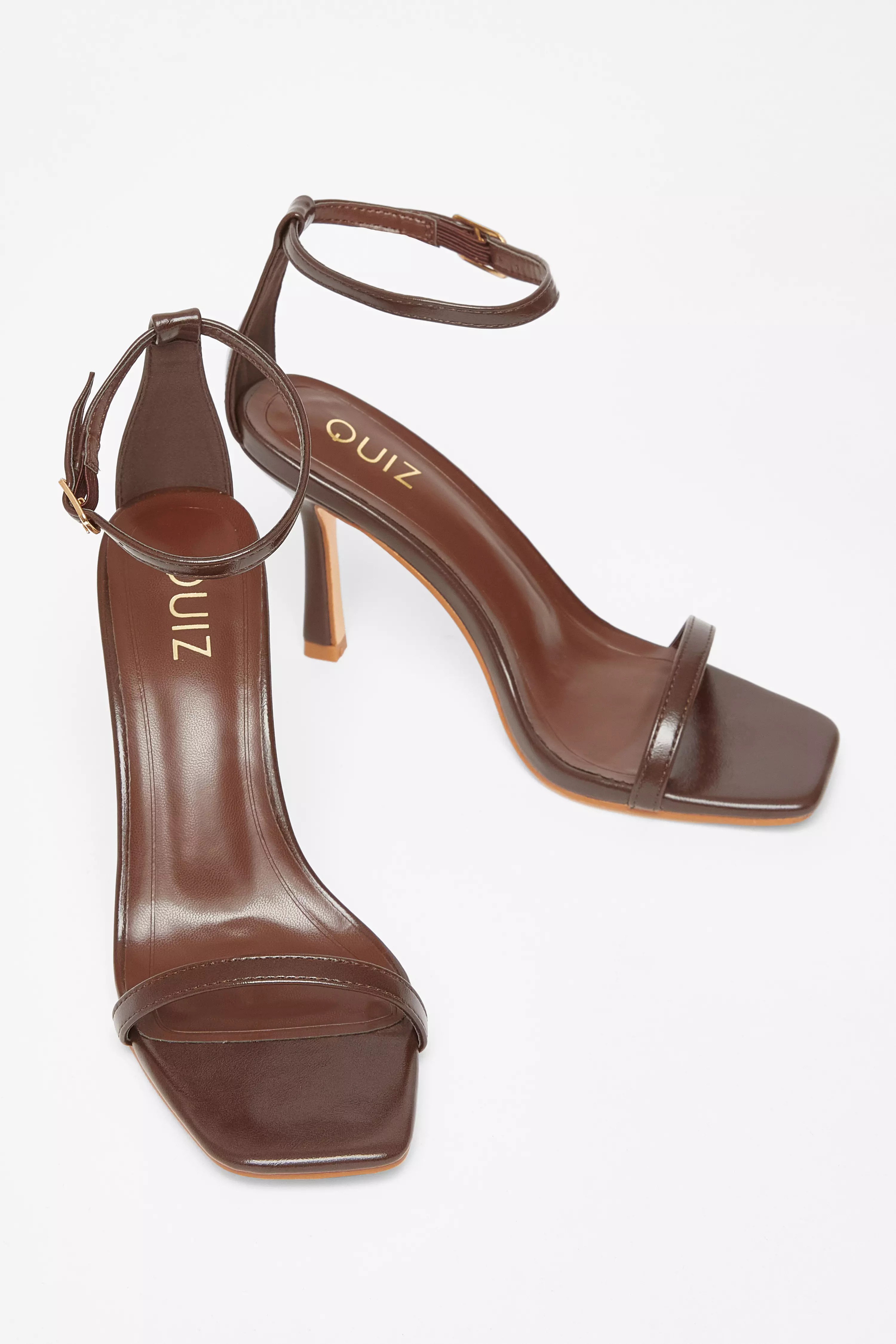 Brown Faux Leather Barely There Heels 