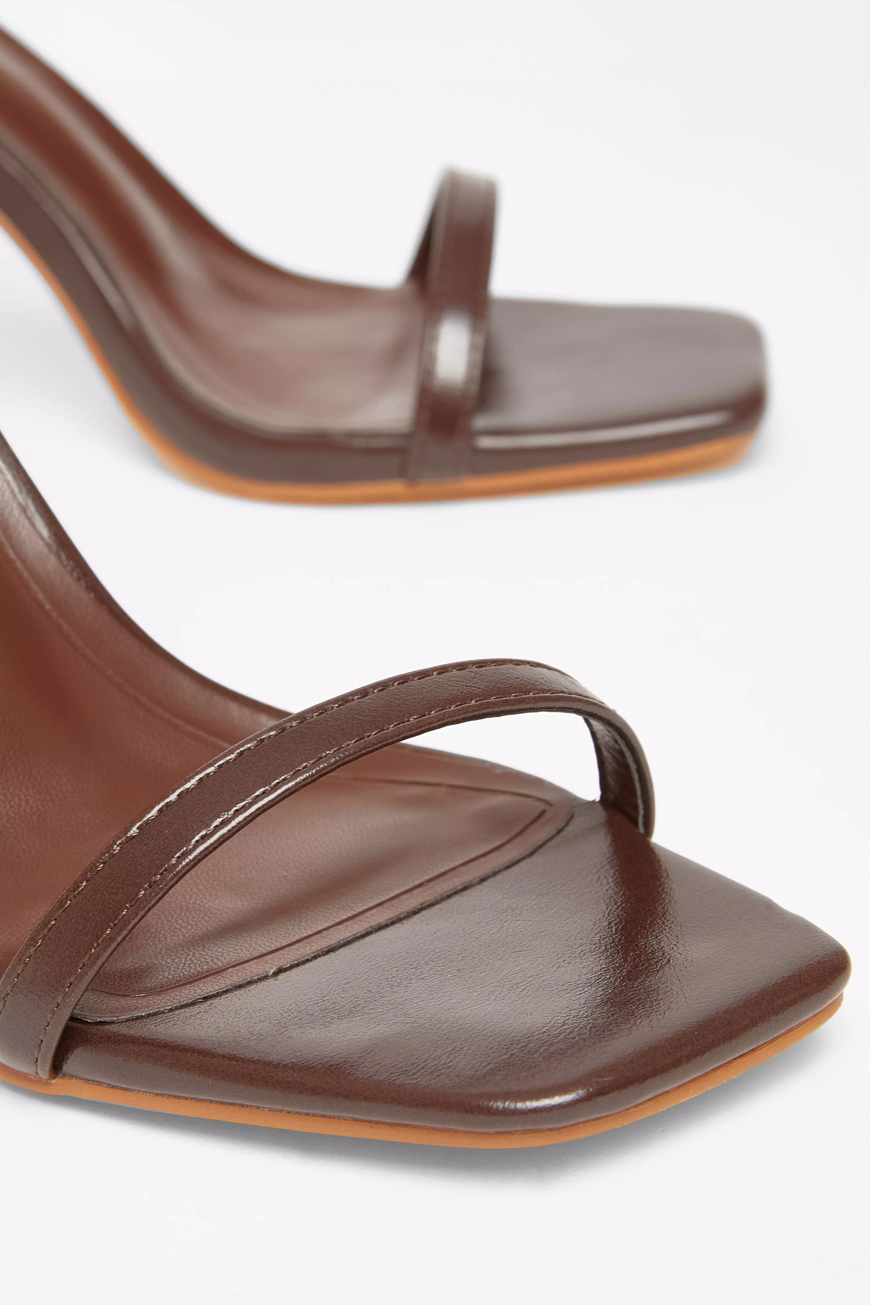 Brown Faux Leather Barely There Heels 