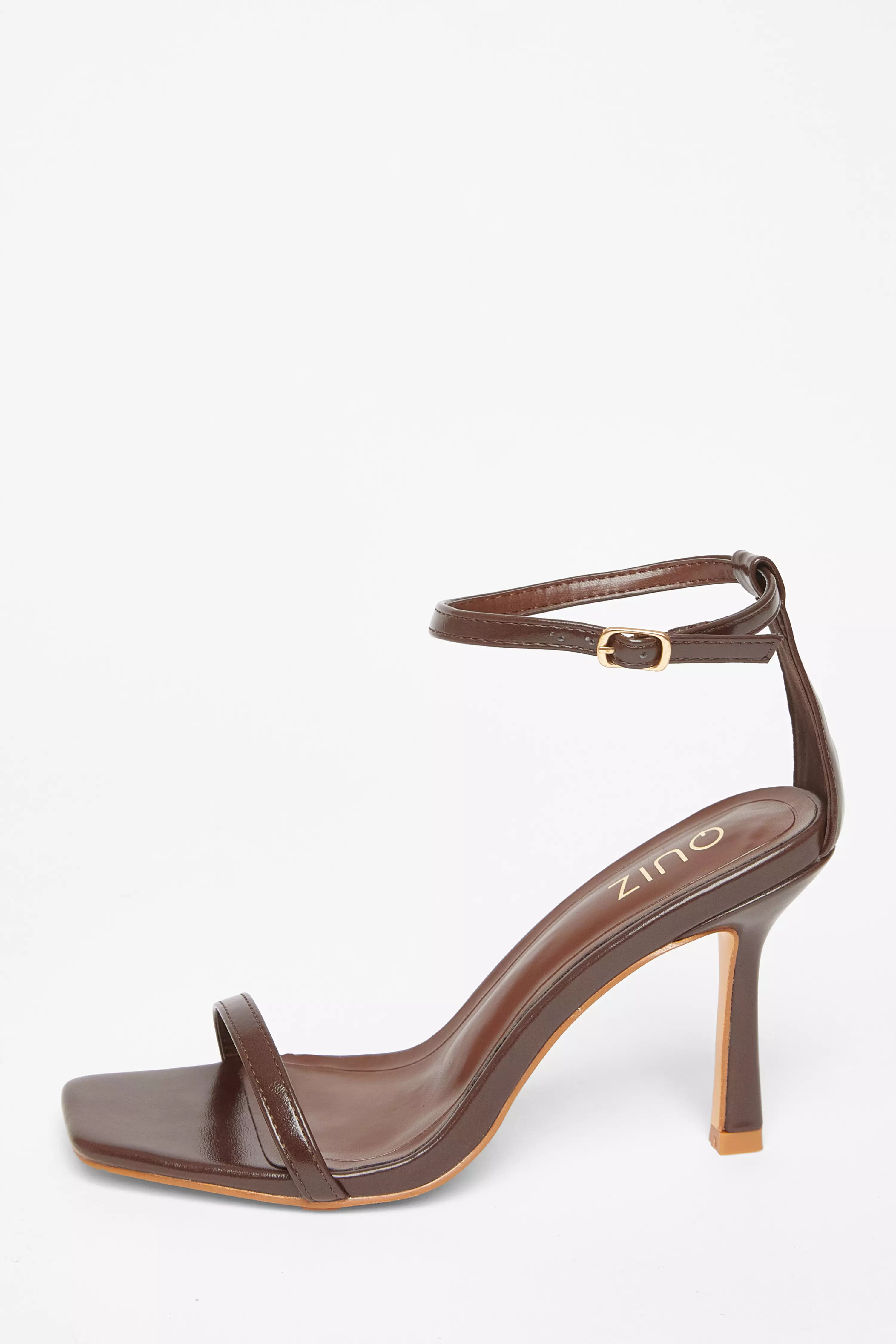 Brown Faux Leather Barely There Heels 