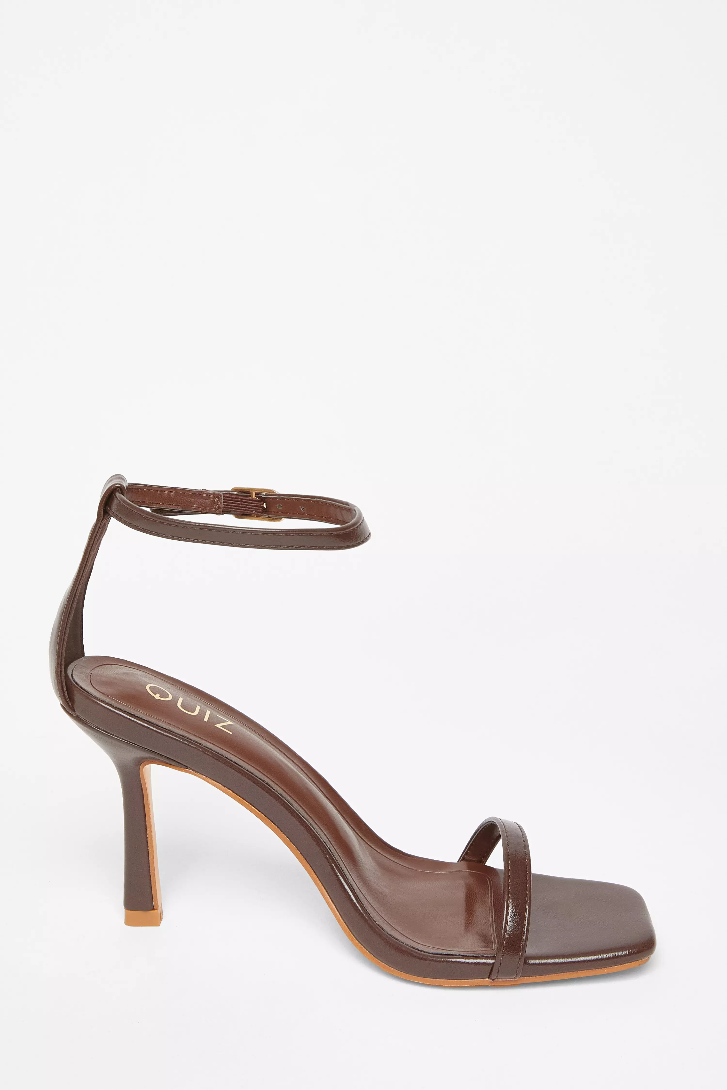 Brown Faux Leather Barely There Heels 