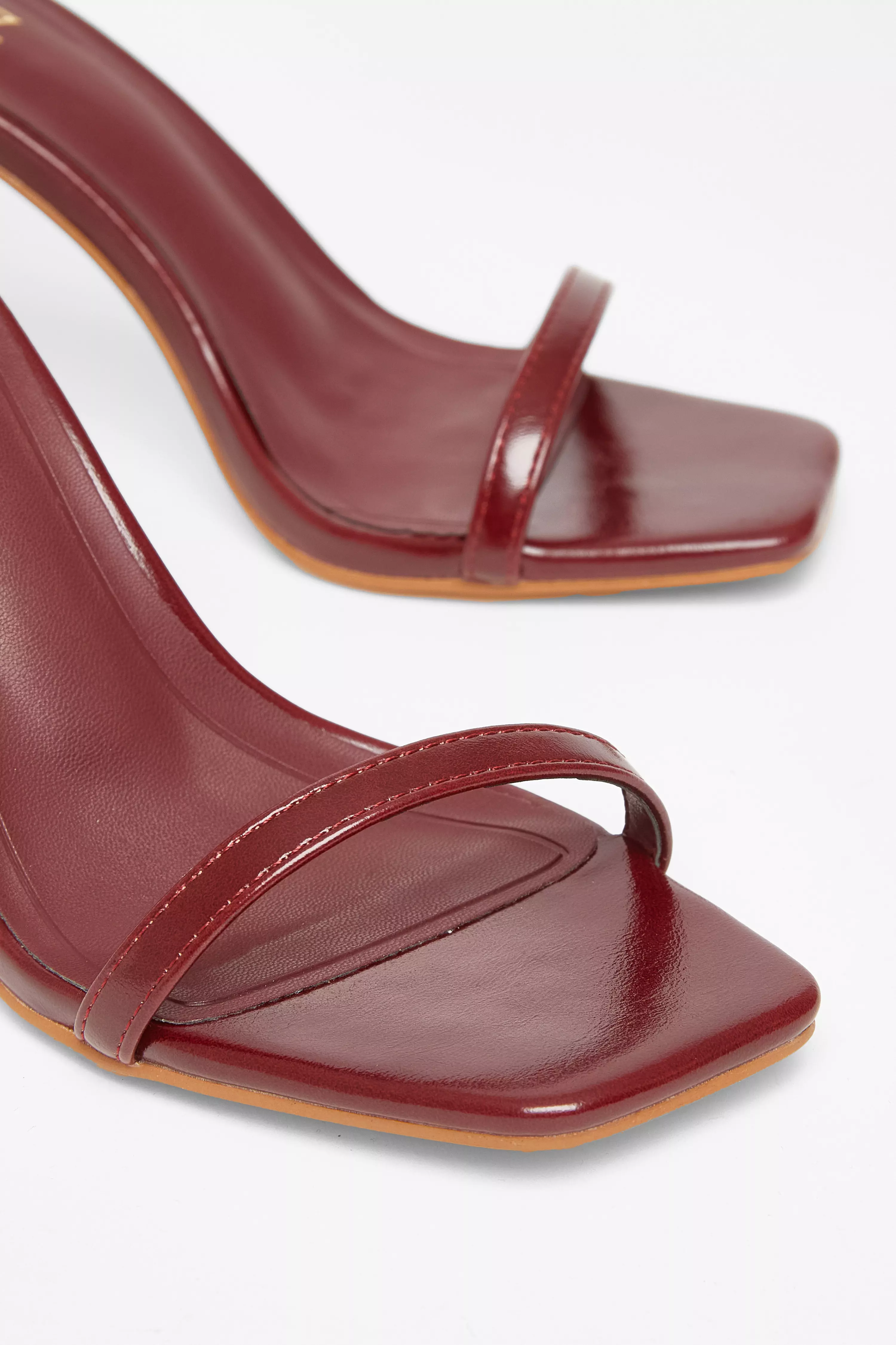 Dark Red Faux Leather Barely There Heels 