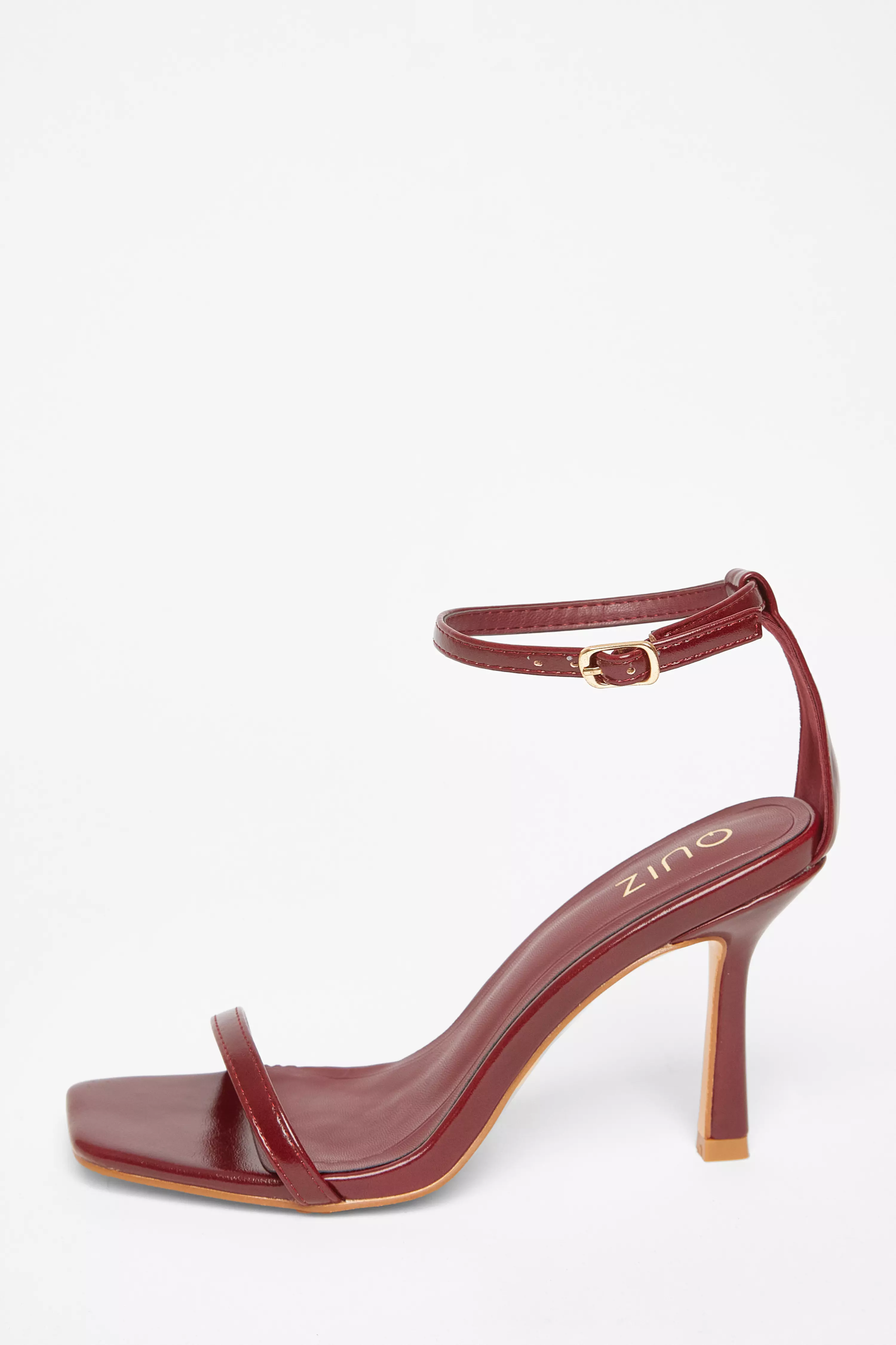 Dark Red Faux Leather Barely There Heels 
