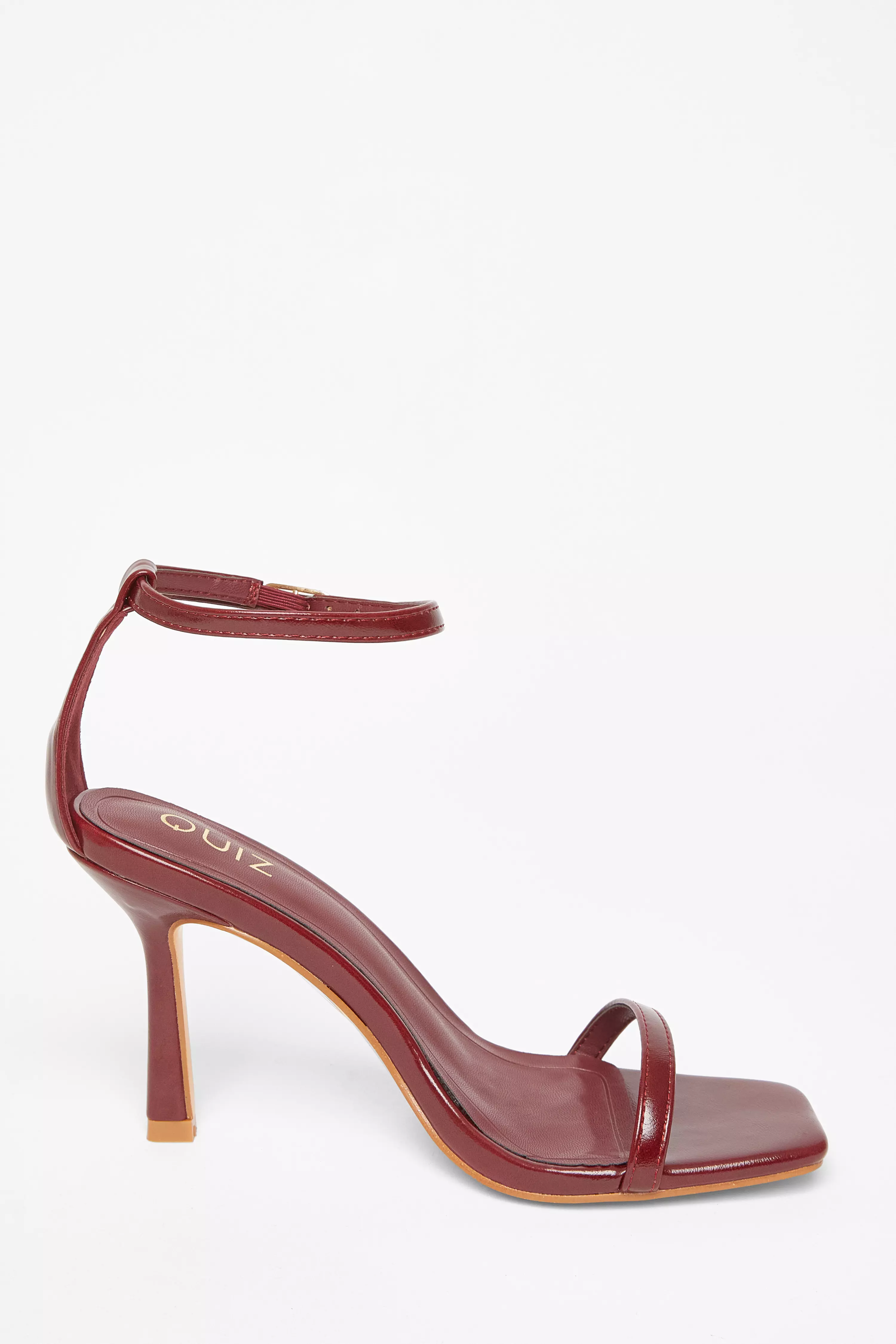 Dark Red Faux Leather Barely There Heels 