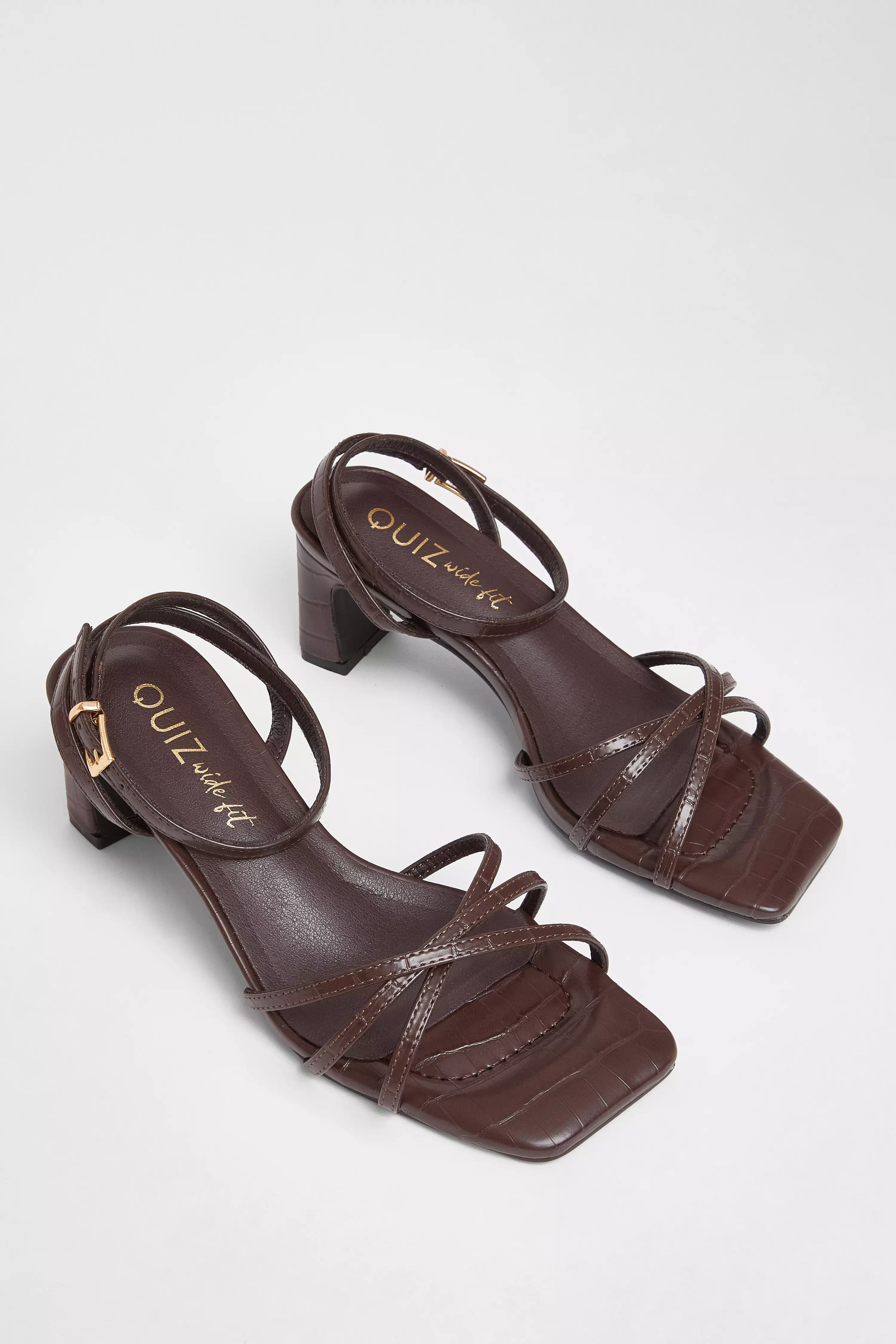 Wide Fit Brown Strappy Block Heels