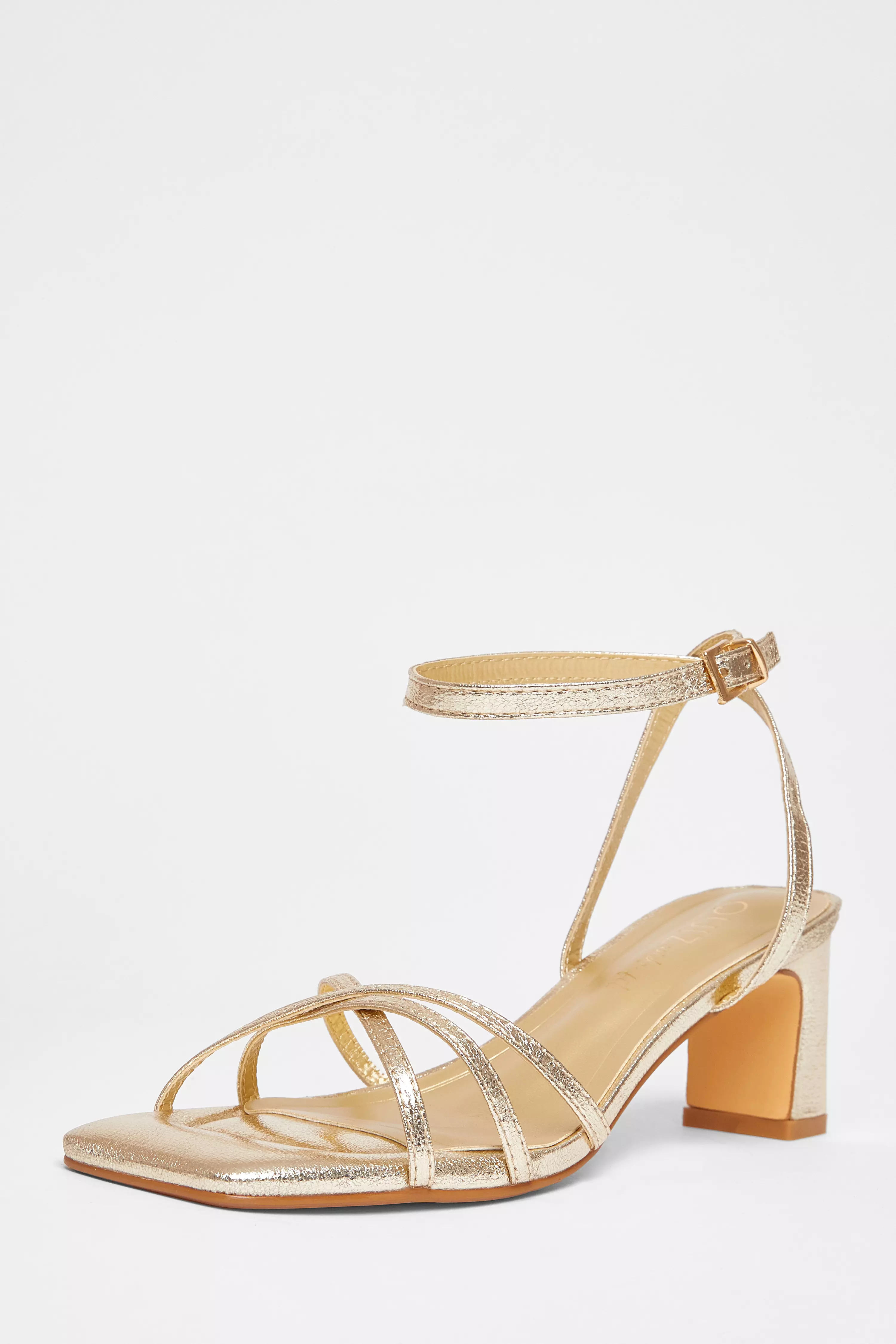 Wide Fit Gold Strappy Block Heels