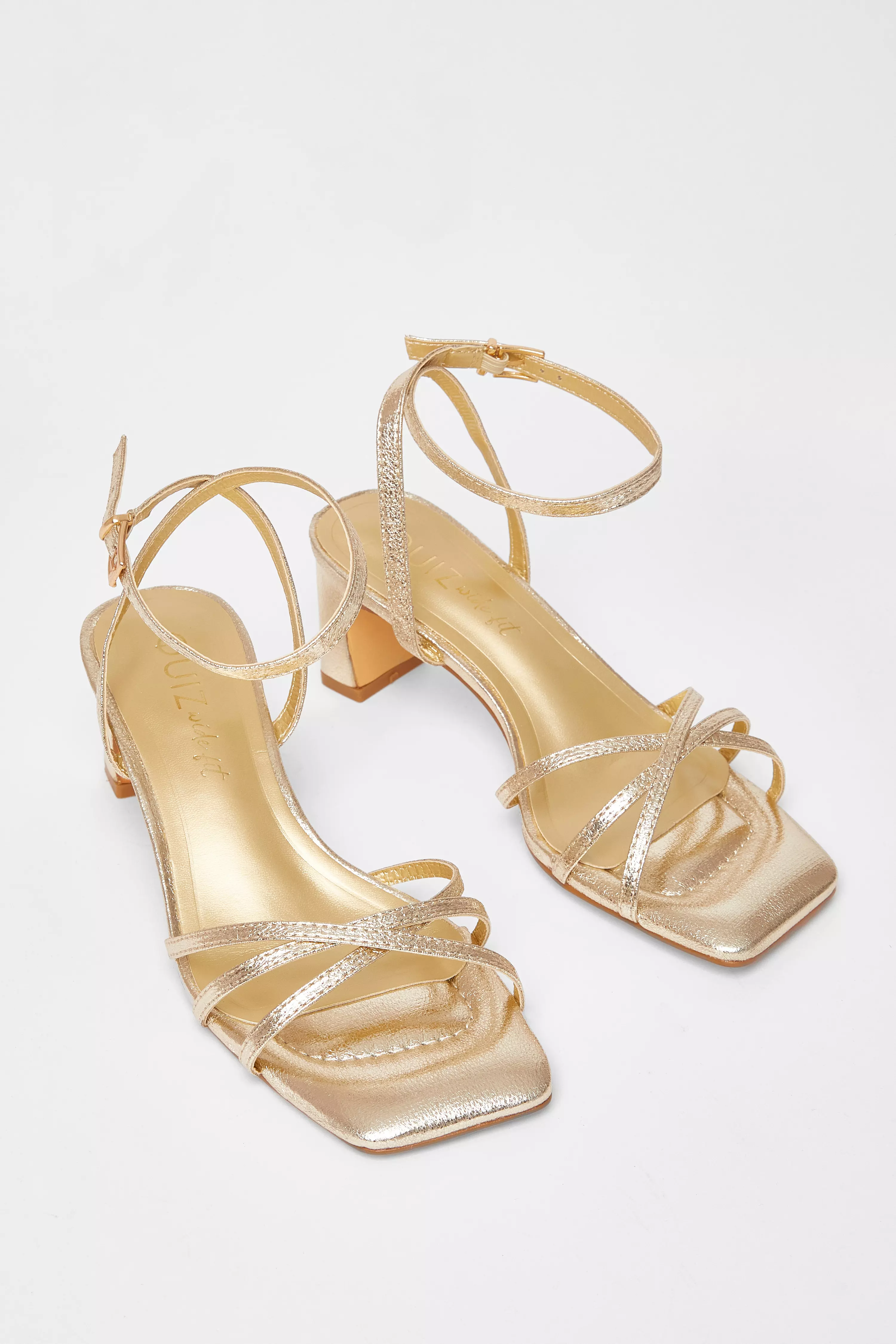 Wide Fit Gold Strappy Block Heels