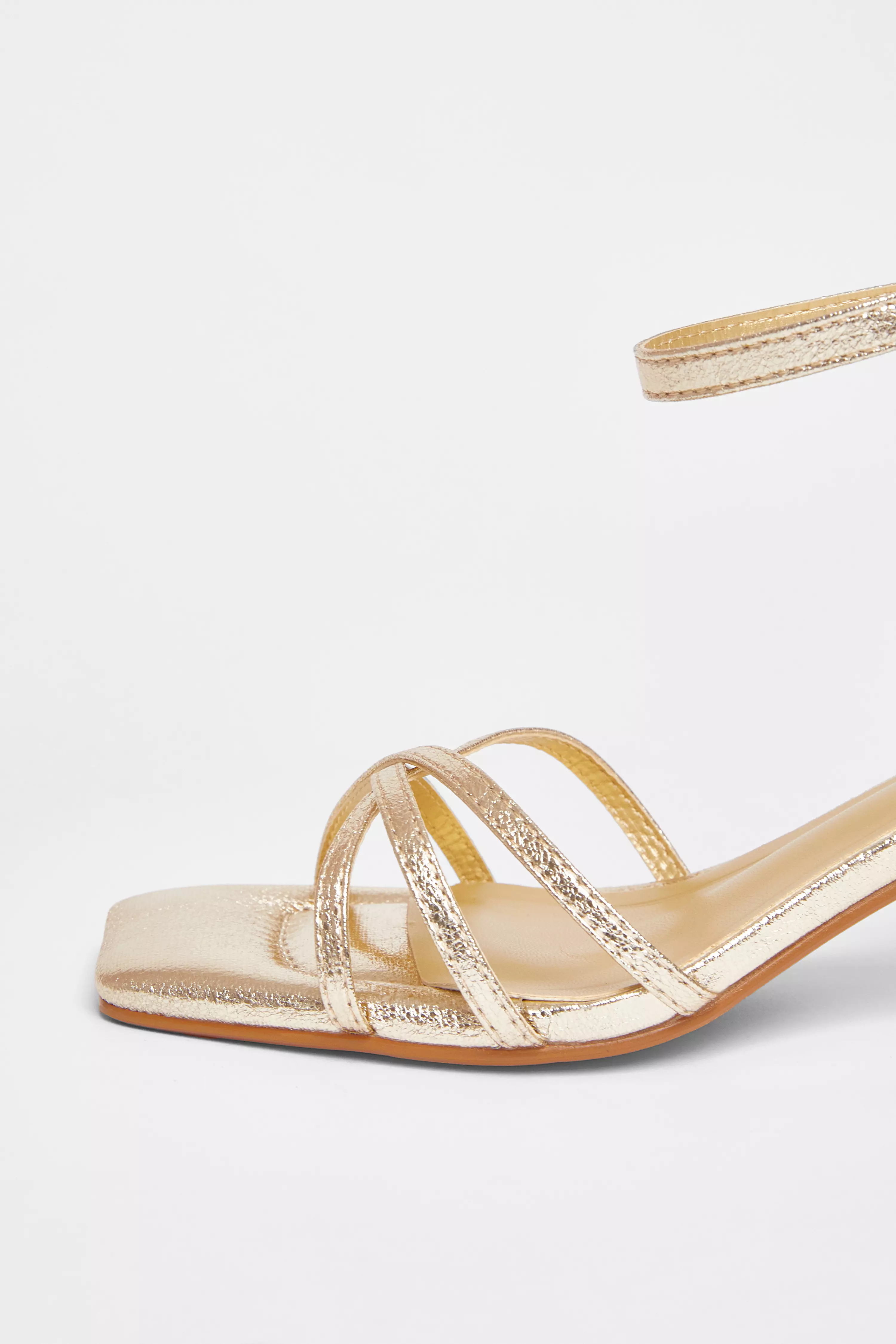 Wide Fit Gold Strappy Block Heels