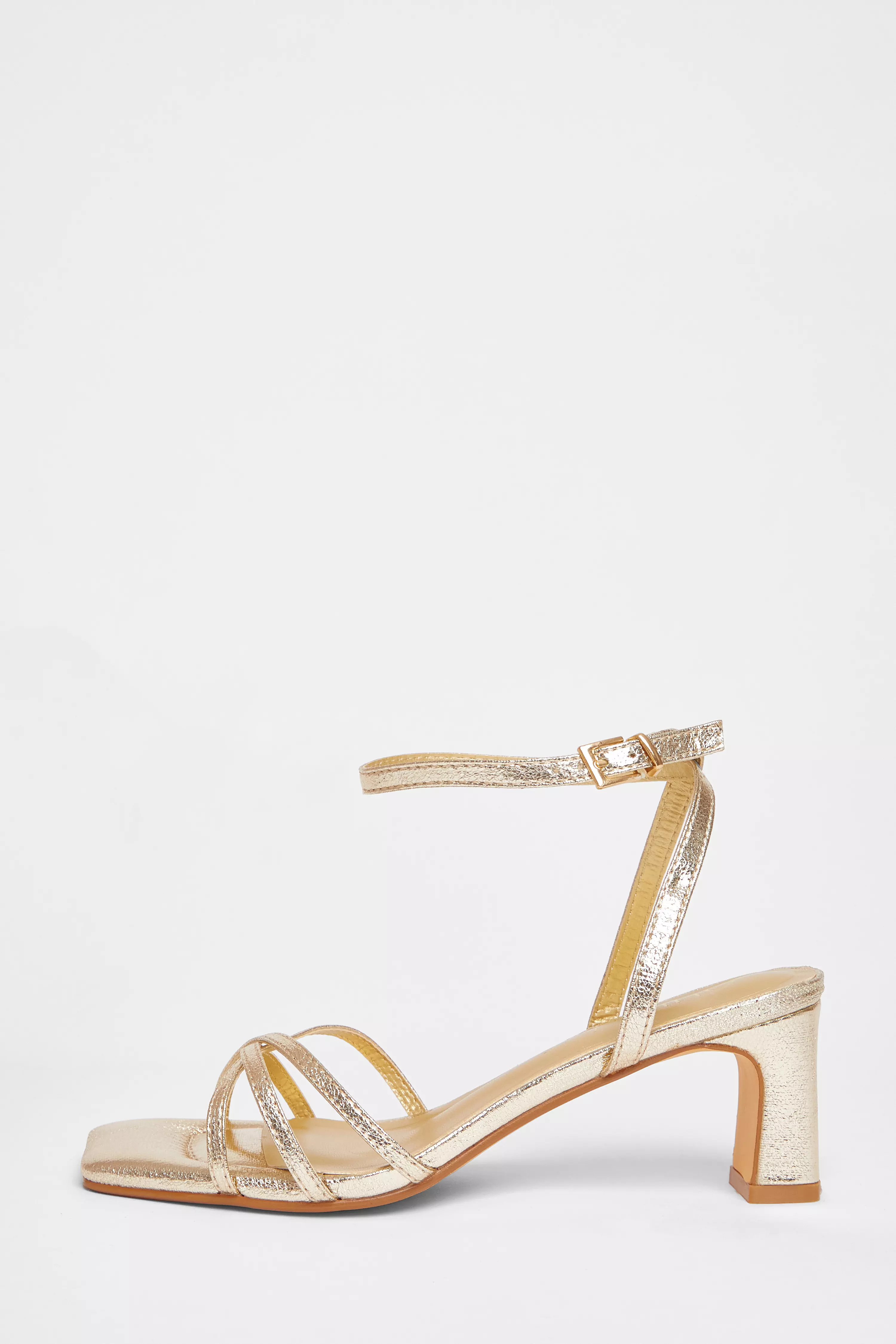 Wide Fit Gold Strappy Block Heels