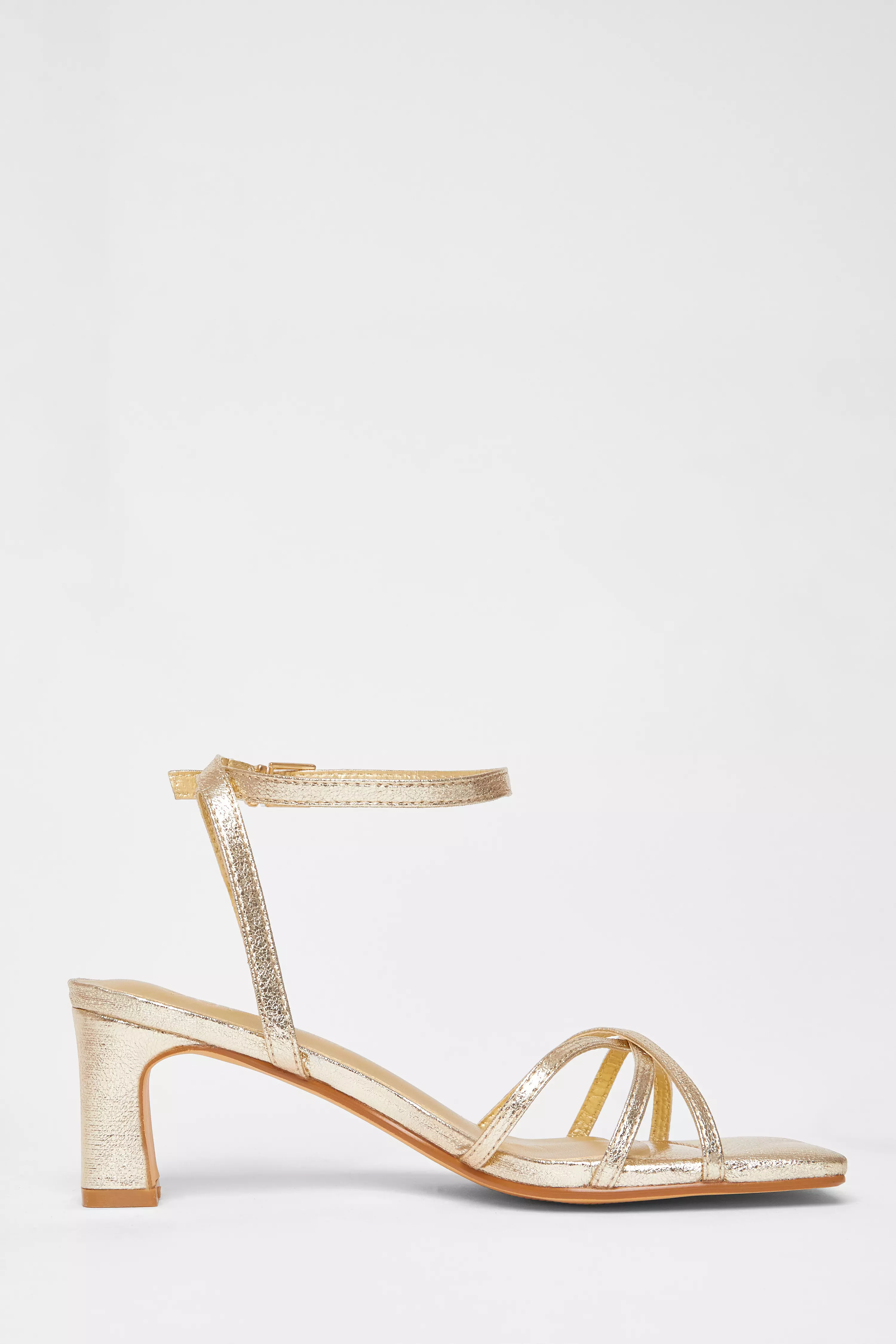 Wide Fit Gold Strappy Block Heels