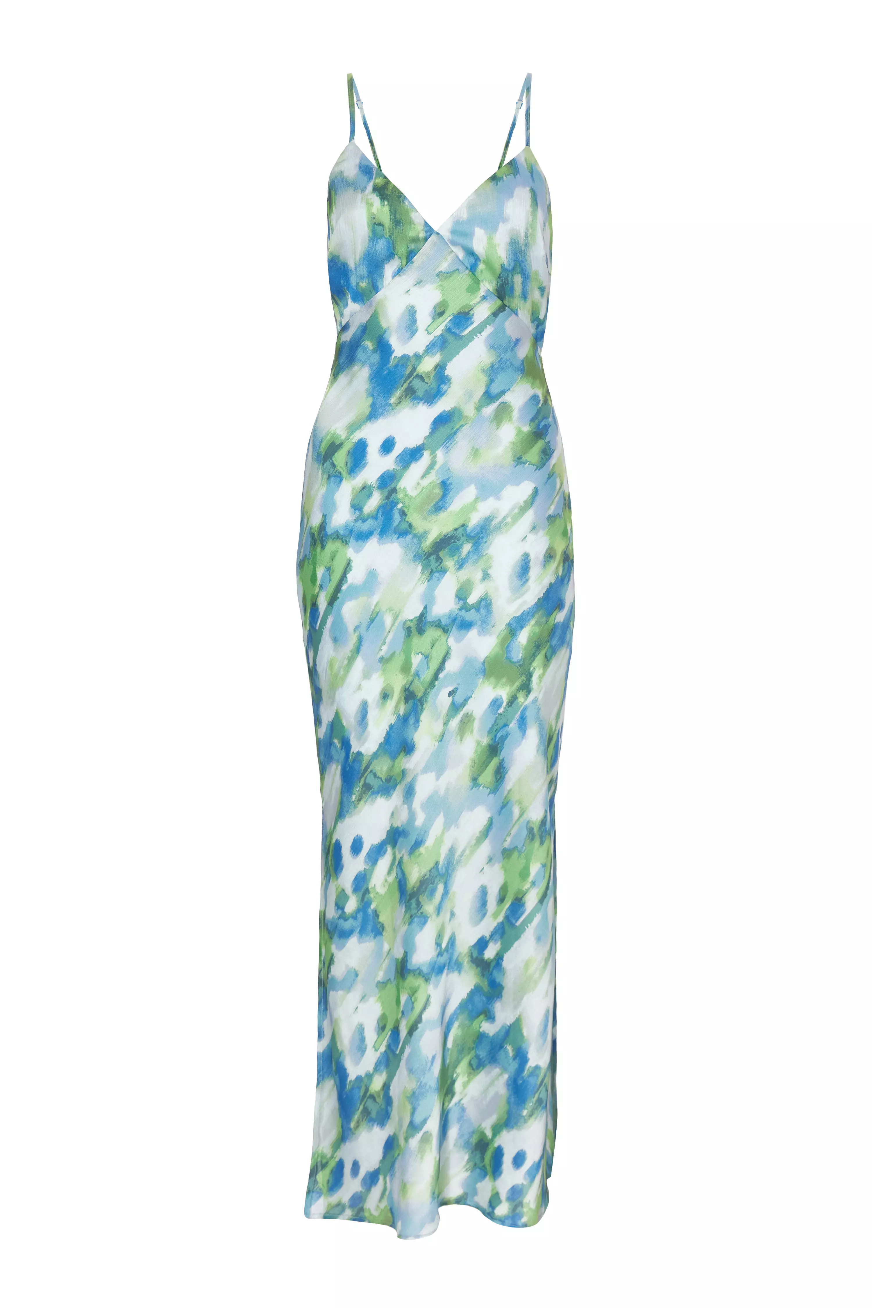 Blue Satin Tie Back Midaxi Dress