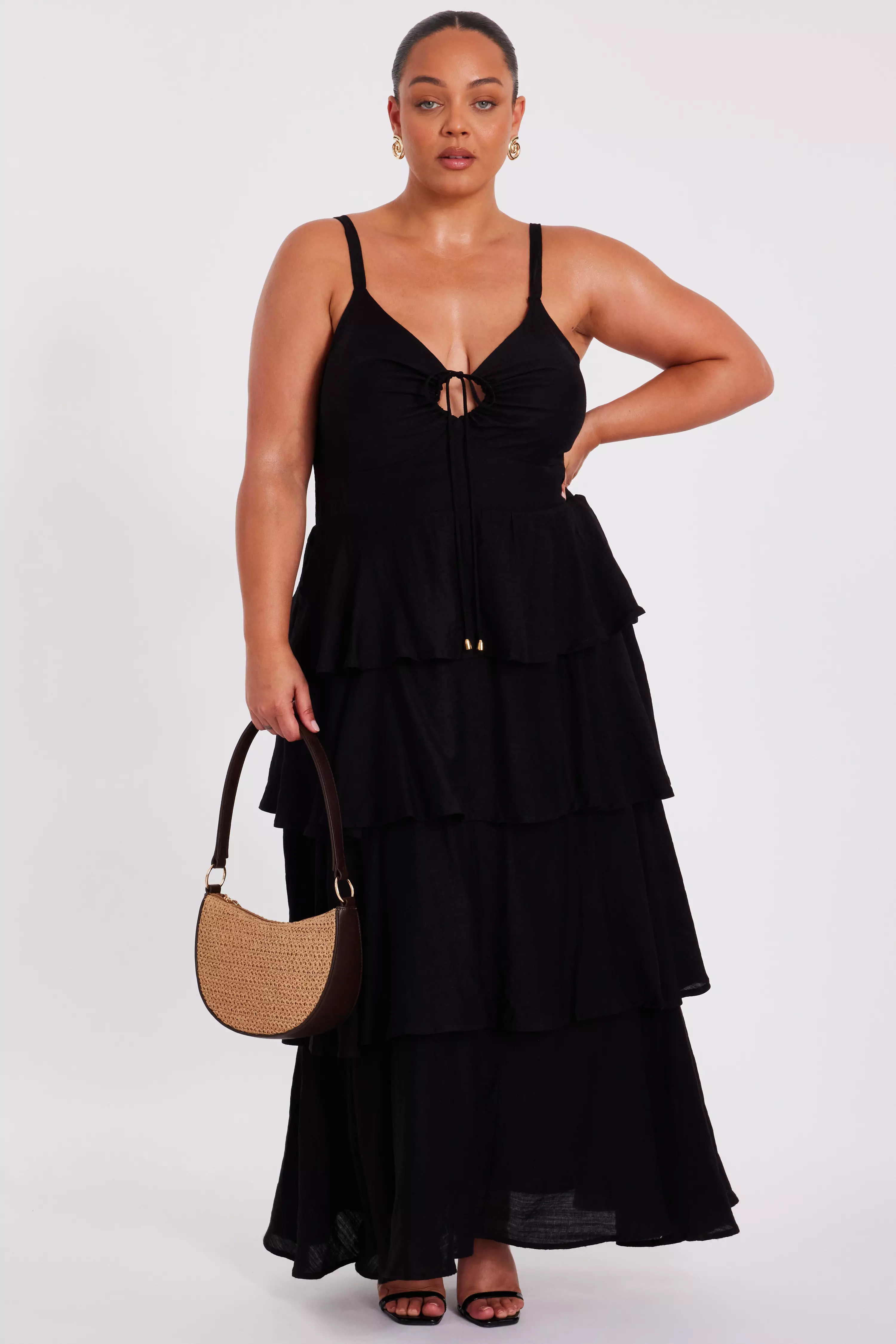 Curve Black Tiered Midaxi Dress