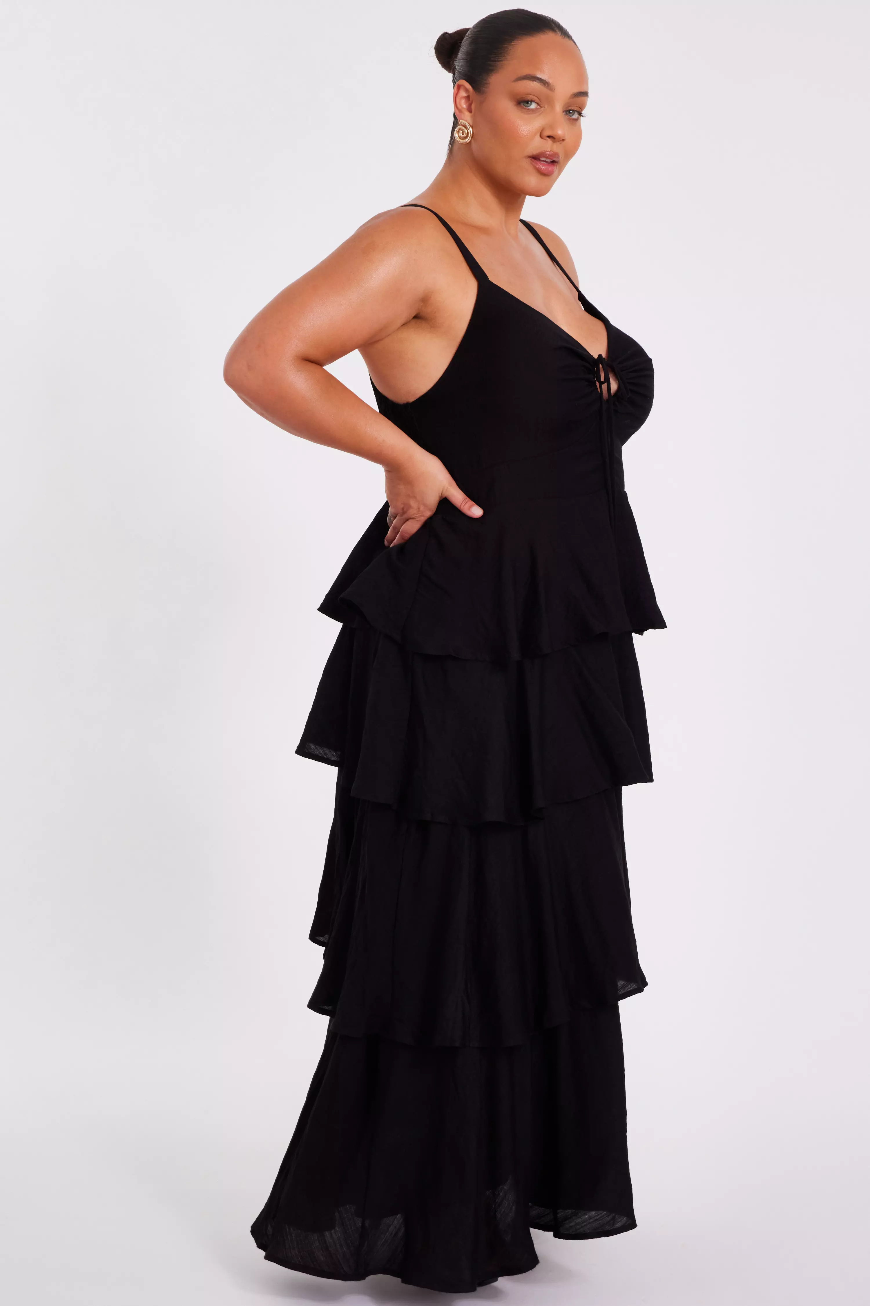 Curve Black Tiered Midaxi Dress