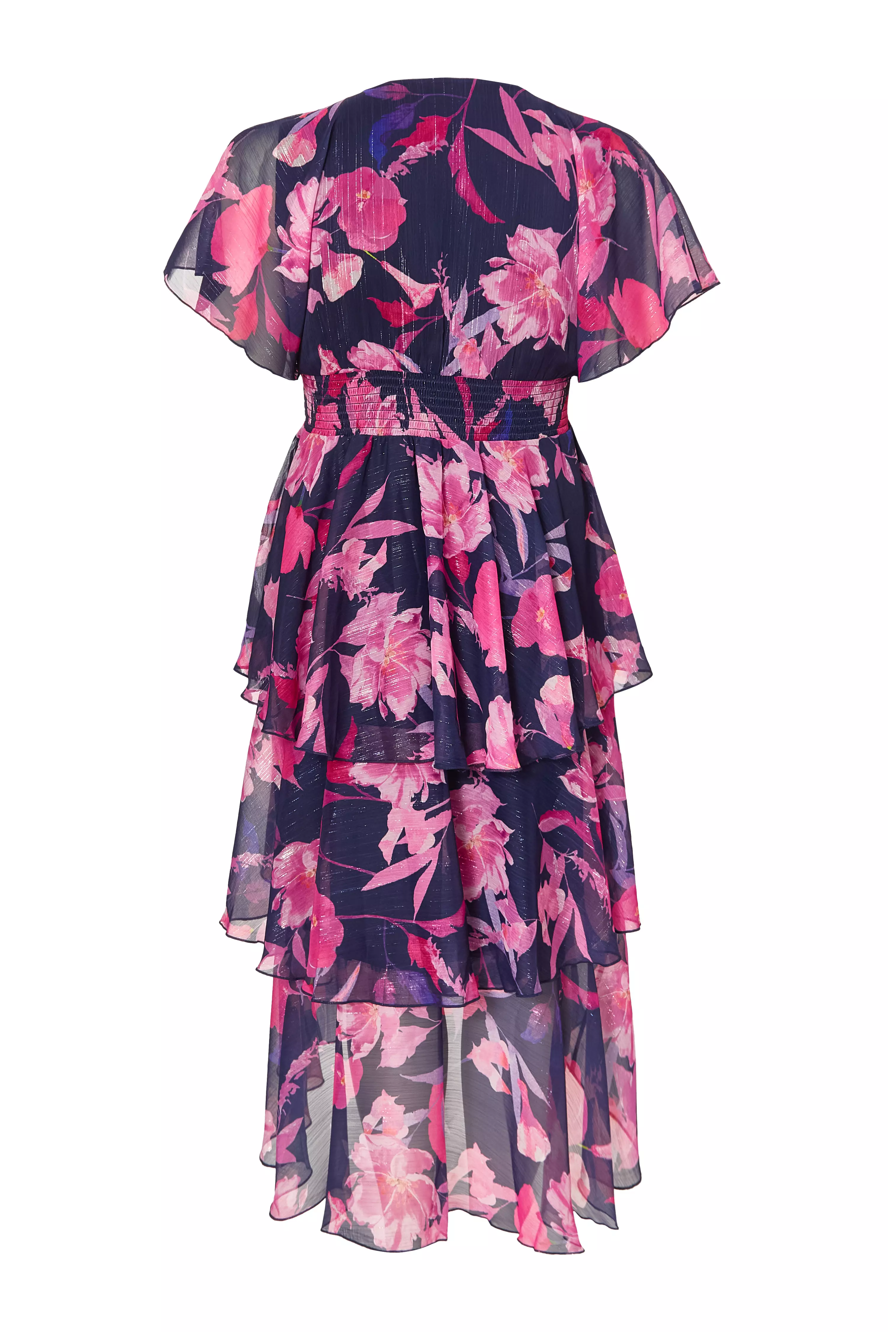 Curve Navy Chiffon Tiered Midi Dress