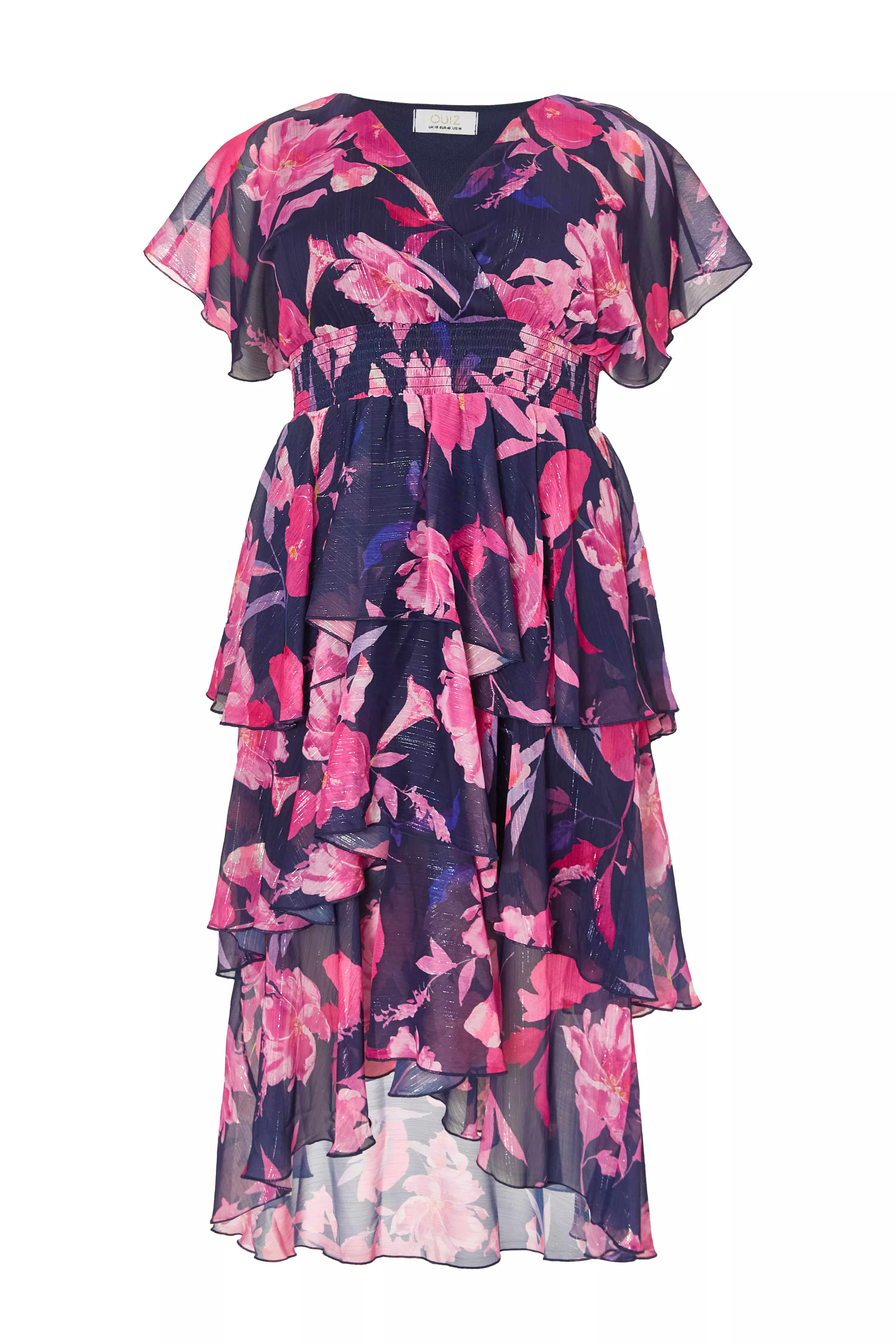 Curve Navy Chiffon Tiered Midi Dress