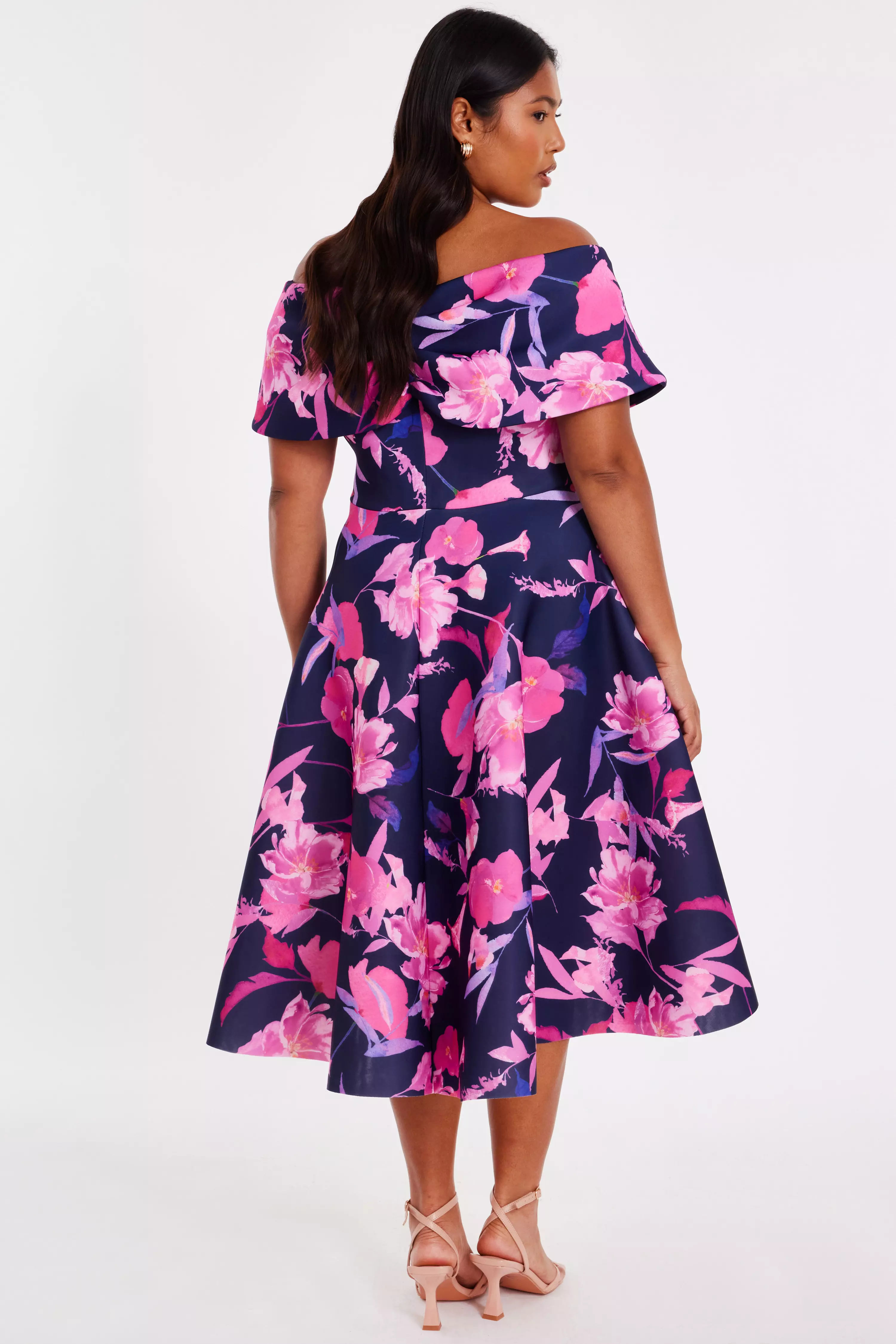 Curve Navy Floral Skater Dress
