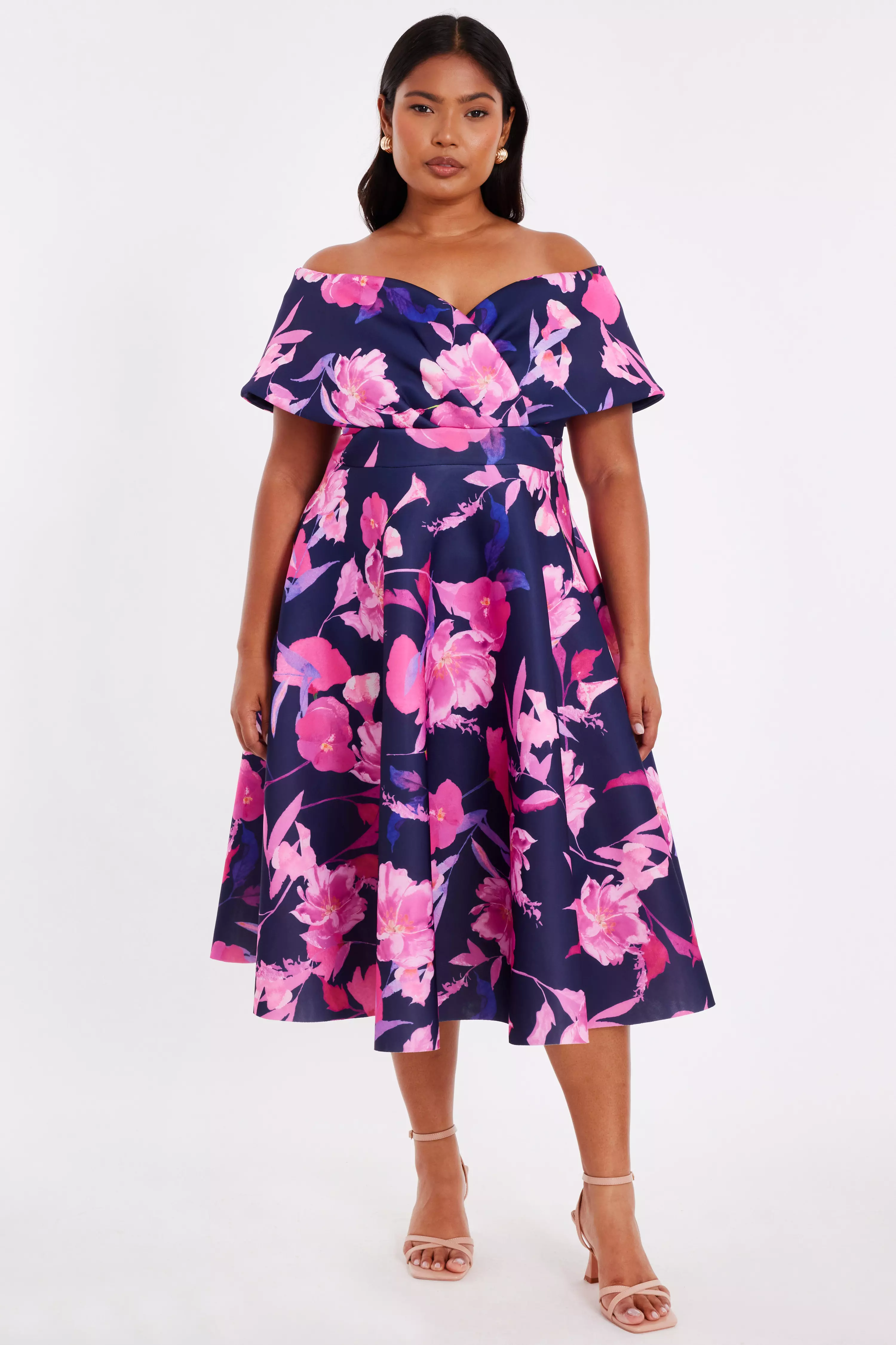 Curve Navy Floral Skater Dress