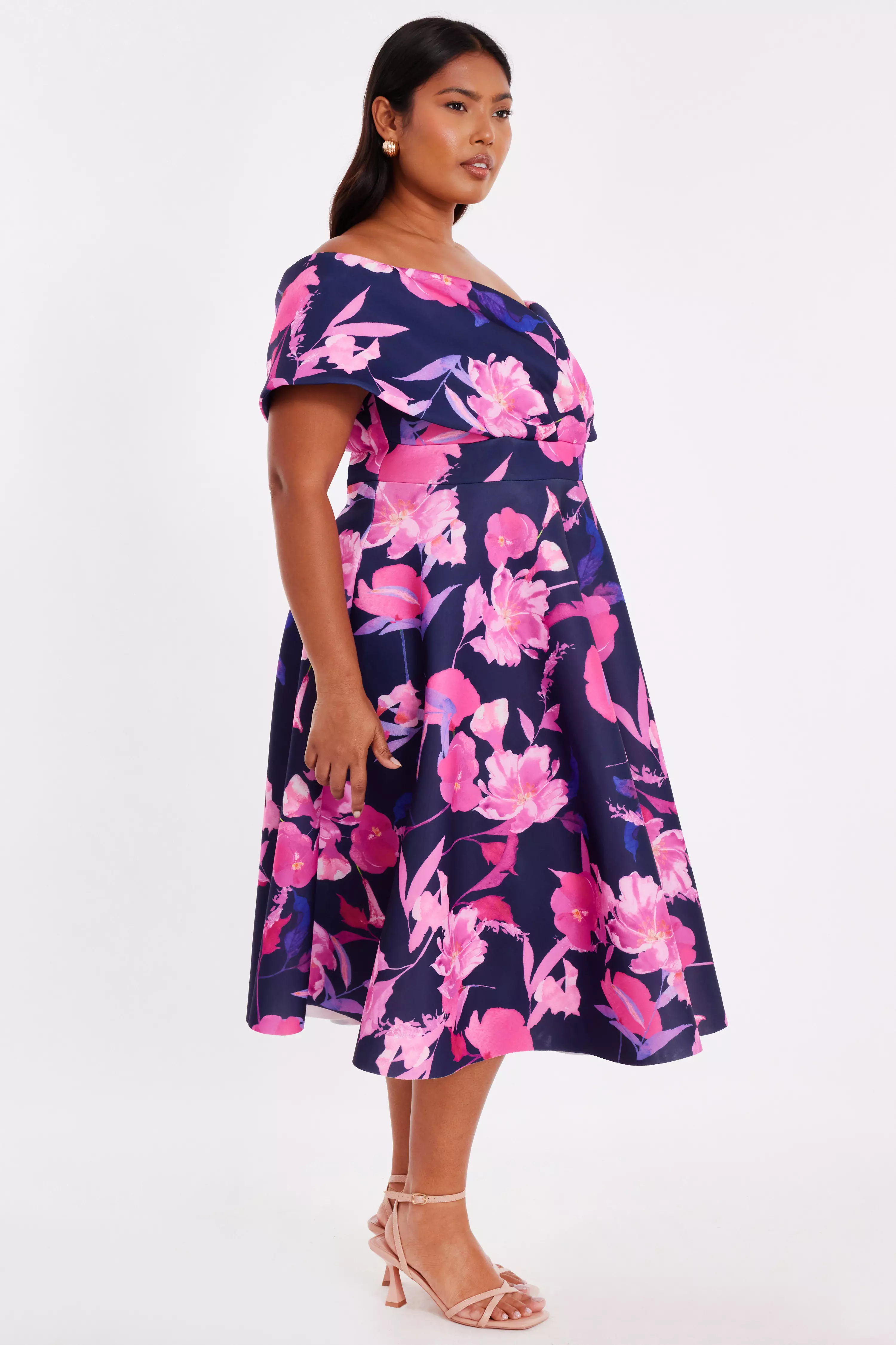 Curve Navy Floral Skater Dress