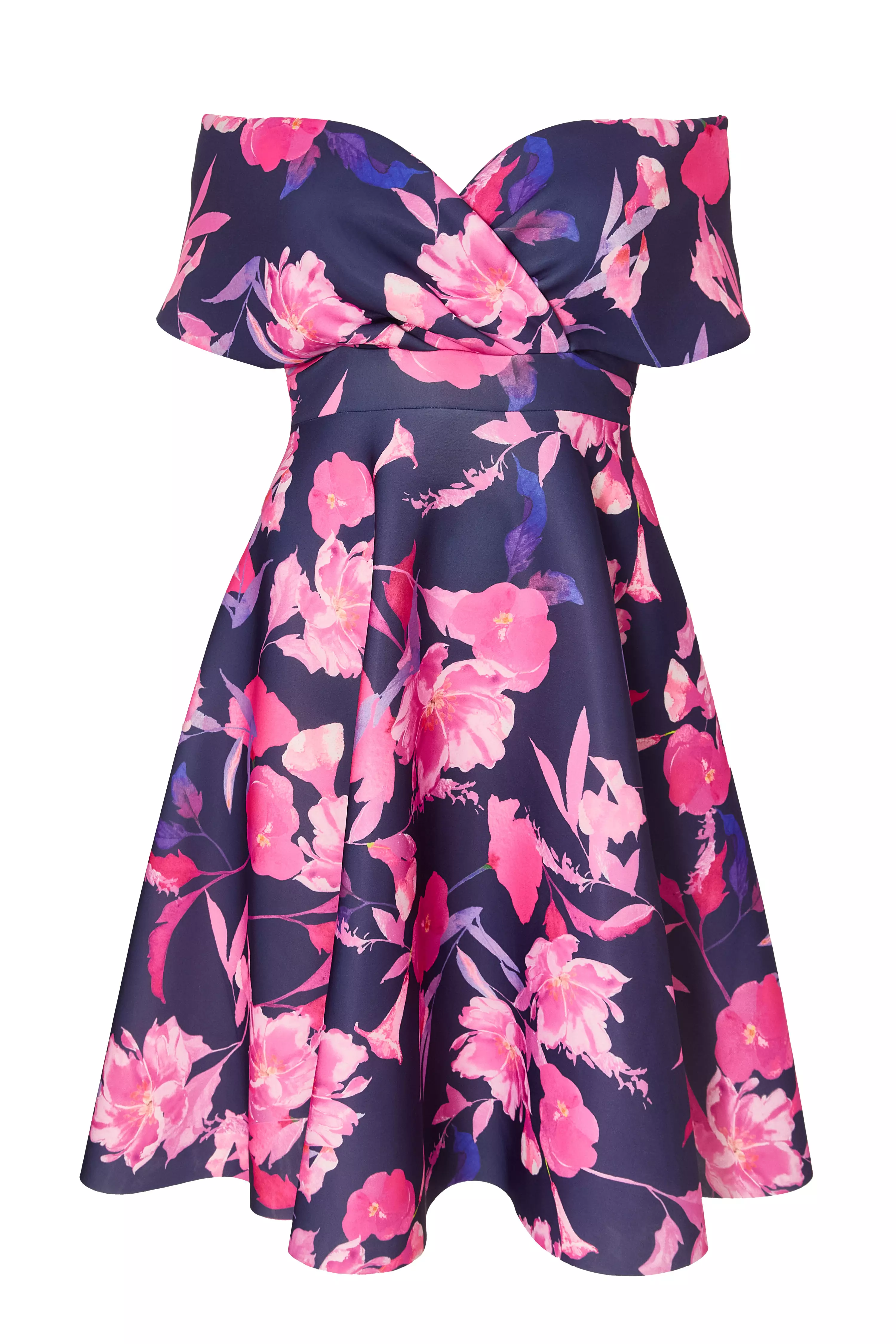 Curve Navy Floral Skater Dress